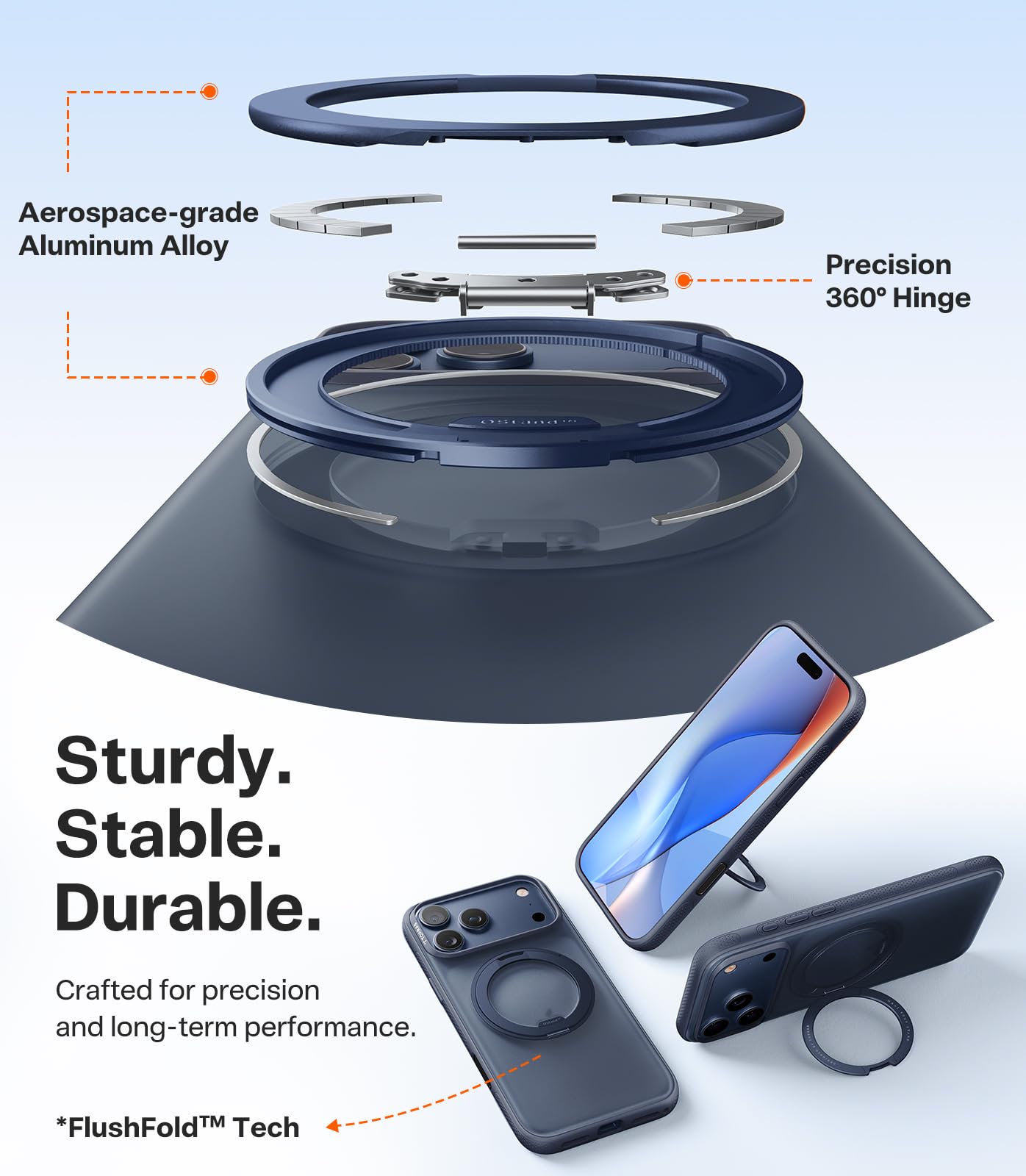 TORRAS for iPhone 17 Pro Max Case, 360 Magnetic Stand, [Fit for MagSafe] [4X Military-Grade Protection] Slim Case for iPhone 17 Pro Max phone case,6.9", Translucent Deep Blue, Ostand O3 Fitness Series - Image 4