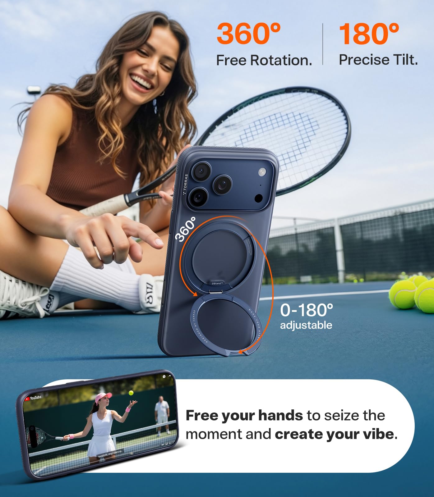 TORRAS for iPhone 17 Pro Max Case, 360 Magnetic Stand, [Fit for MagSafe] [4X Military-Grade Protection] Slim Case for iPhone 17 Pro Max phone case,6.9", Translucent Deep Blue, Ostand O3 Fitness Series - Image 5