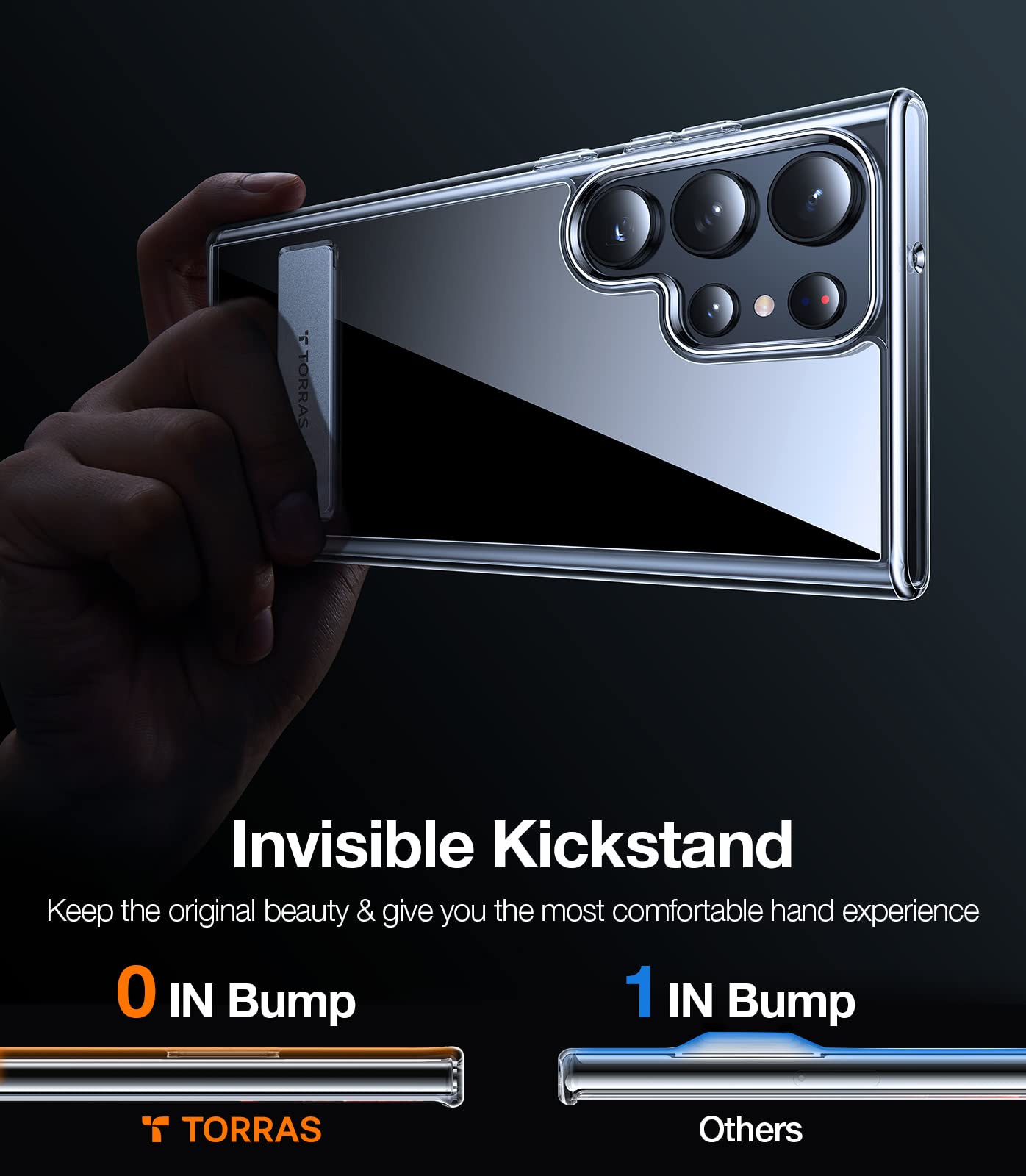 TORRAS for Samsung Galaxy S23 Ultra Case Clear with Kickstand Never Yellowing, [3-Way Built-in Kickstand] [10FT MIL-Grade Shockproof] Slim Clear Case for Samsung S23 Phone Ultra Case, Diamond Clear - Image 5