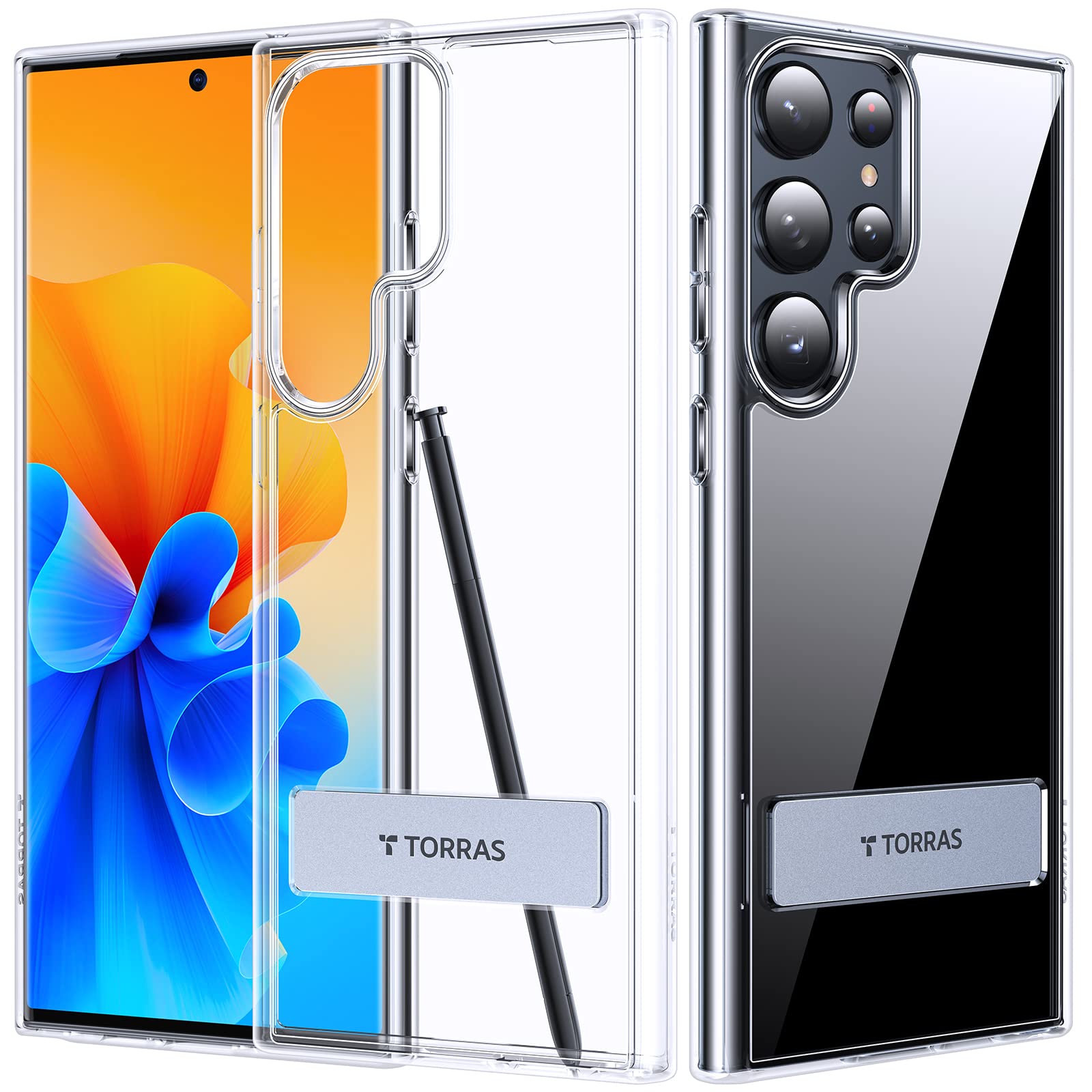 TORRAS for Samsung Galaxy S23 Ultra Case Clear with Kickstand Never Yellowing, [3-Way Built-in Kickstand] [10FT MIL-Grade Shockproof] Slim Clear Case for Samsung S23 Phone Ultra Case, Diamond Clear - Image 7