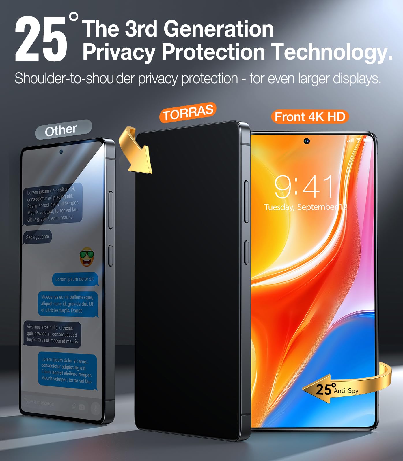 TORRAS for Samsung Galaxy S25 Ultra Privacy Screen Protector [Military-Grade 9H+ Aerospace Tempered Glass] [One-Pull Installation] Anti Spy Screen Protector Samsung Galaxy S25 Ultra 6.9″ (2 Pack) - Image 3