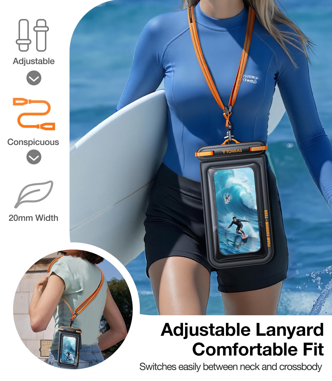 TORRAS IP68 Waterproof Phone Pouch Double Space, Floating Waterproof Phone Case with Lanyard for iPhone 17 Pro Max 16 15 14 S26 S25, Phone Dry Bag Vacation Cruise Ship Travel Essentials 7.0'', Black - Image 8