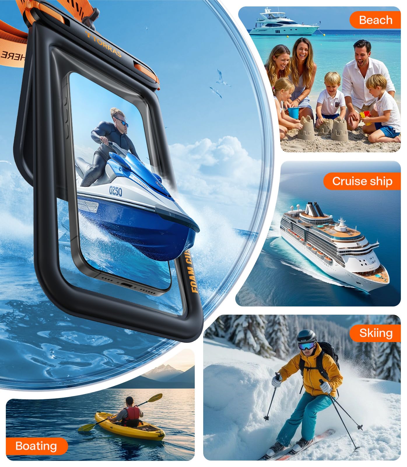 TORRAS IP68 Waterproof Phone Pouch Double Space, Floating Waterproof Phone Case with Lanyard for iPhone 17 Pro Max 16 15 14 S26 S25, Phone Dry Bag Vacation Cruise Ship Travel Essentials 7.0'', Black - Image 9