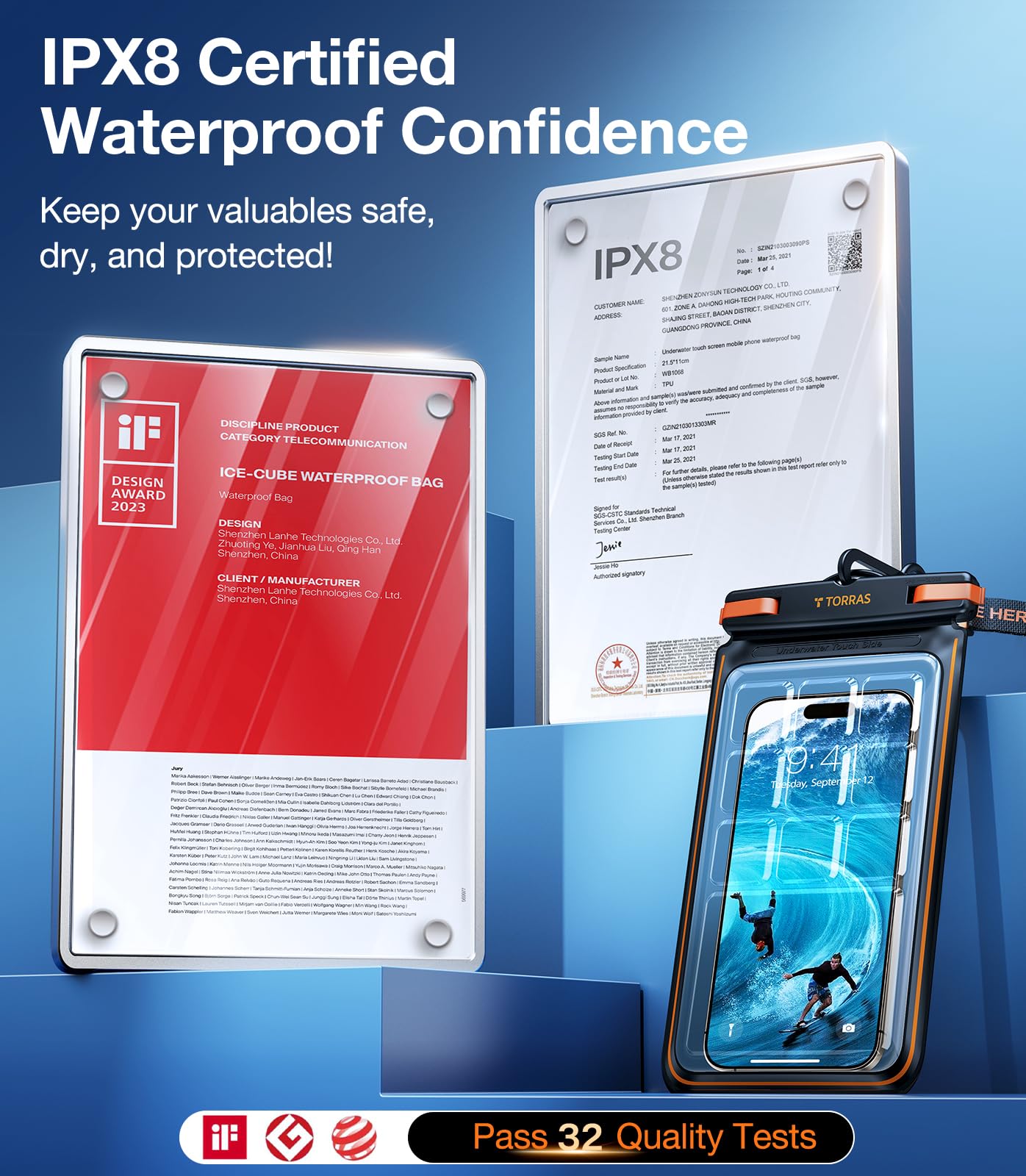 TORRAS IPX8 Waterproof Phone Pouch Floating, Underwater Screen Touchable, Water Proof Case with Lanyard for iPhone 17 Pro Max 16 S26, Cellphone Dry Bag Cruise Essentials 7.0 inch, Black - Image 3