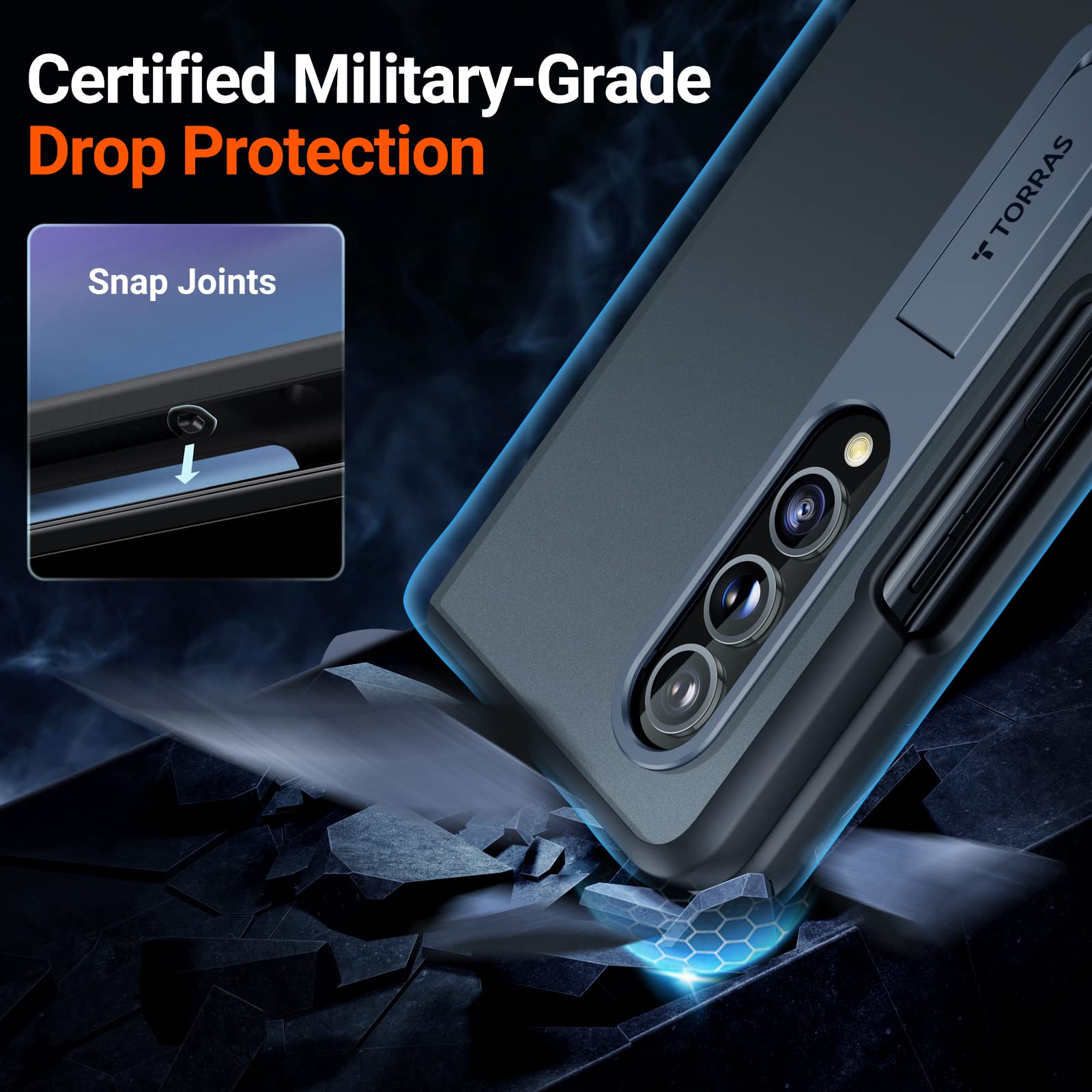 TORRAS Kickstand Z Fold 4 Case - Aluminum Alloy Stand, Slim Thin Translucent Matte Durable Case for Samsung Galaxy Z Fold 4 5G, Black - Image 3