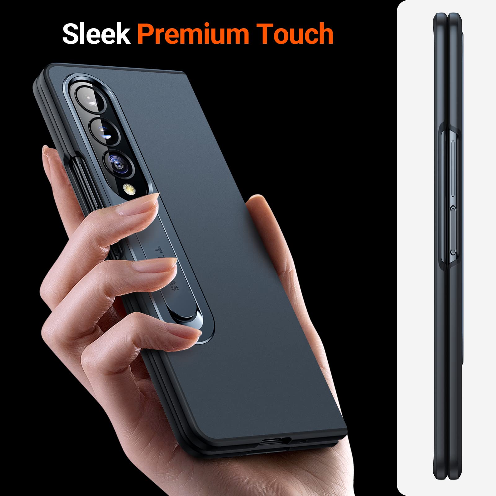 TORRAS Kickstand Z Fold 4 Case - Aluminum Alloy Stand, Slim Thin Translucent Matte Durable Case for Samsung Galaxy Z Fold 4 5G, Black - Image 6