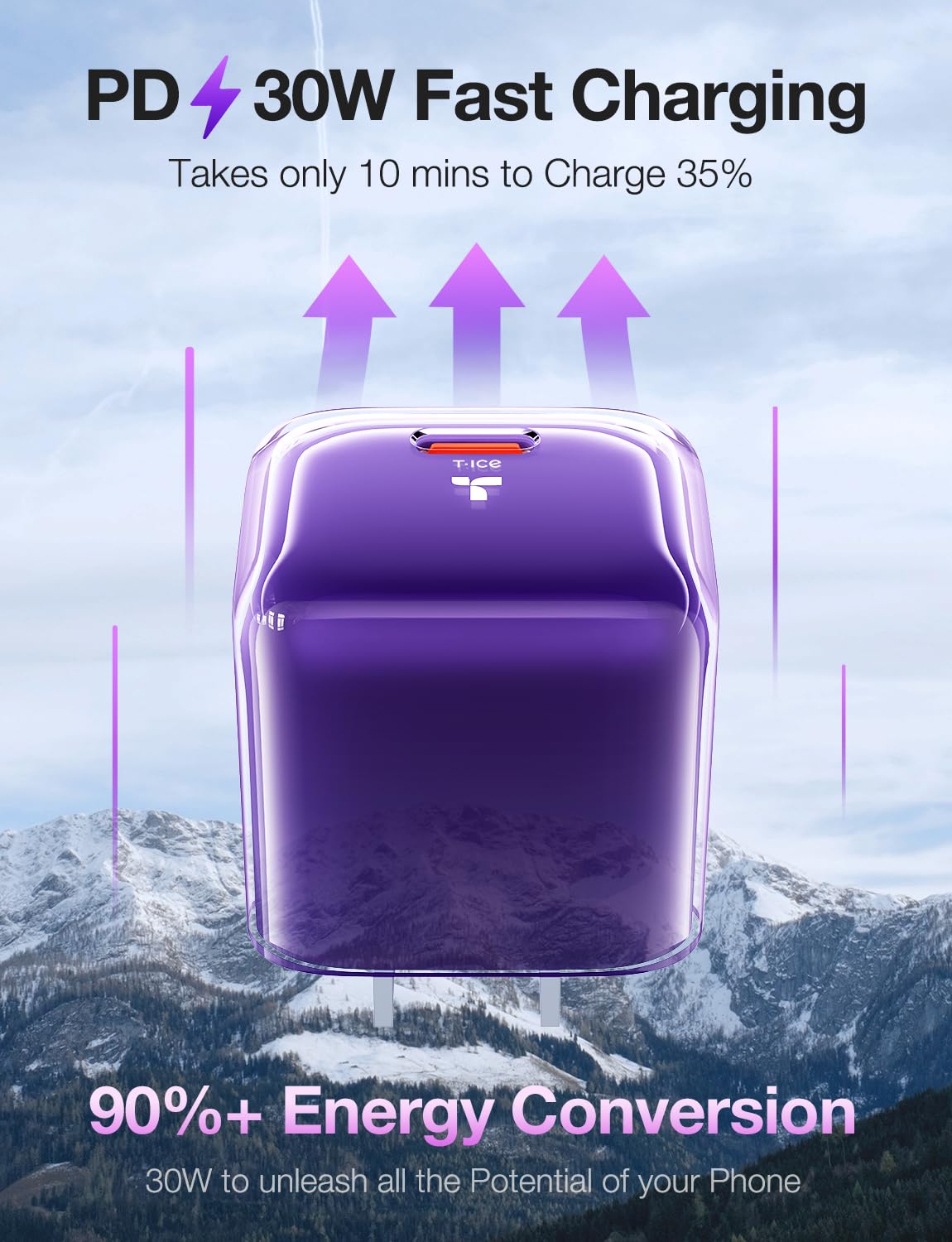 TORRAS Low Temp 30W USB C Charger Block for iPhone 16 Pro Max/15/14/13【Heat-Free Ensure Security】【2024 GaN PD3.0 Compact】 Type C Charger Fast Charging for iPhone 16/15/Samsung/AirPods 4/iPad..Purple - Image 4