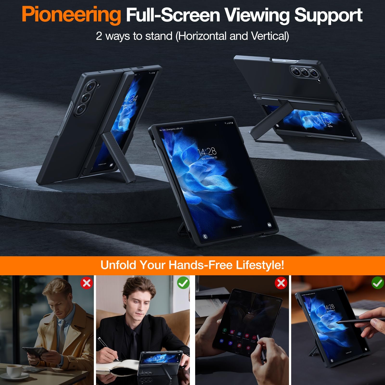 TORRAS Magnetic Armor Stand for Samsung Galaxy Z Fold 6 Case with S Pen Holder, MIL-Grade Hinge Protection, Compatible with MagSafe, Invisible Kickstand, Slim for Galaxy Z Fold 6 Case, Black - Image 3