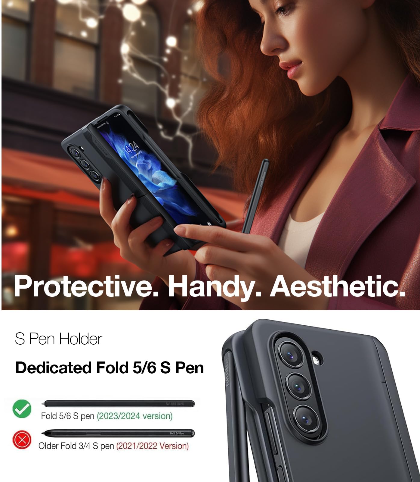 TORRAS Magnetic Armor Stand for Samsung Galaxy Z Fold 6 Case with S Pen Holder, MIL-Grade Hinge Protection, Compatible with MagSafe, Invisible Kickstand, Slim for Galaxy Z Fold 6 Case, Black - Image 5