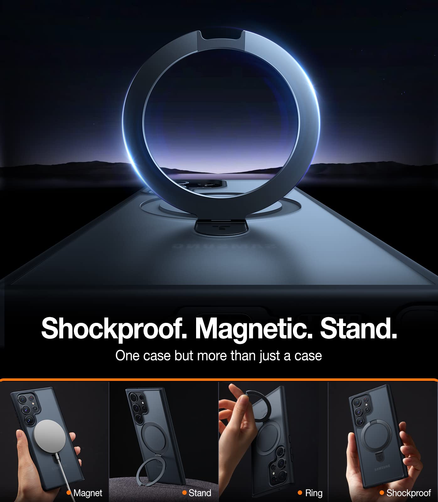 TORRAS Upgraded Magnetic Ring Stand for Samsung Galaxy S24 Ultra Case, [Fit for Magsafe], Military Grade Drop Tested Shockproof Translucent Slim Protective Phone Case for Samsung S24 Ultra Case, Black - Image 7