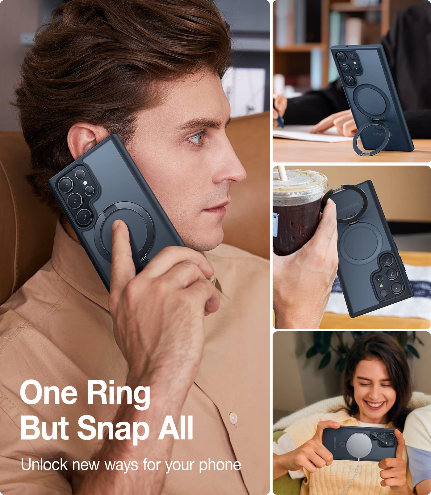 TORRAS Upgraded Magnetic Ring Stand for Samsung Galaxy S24 Ultra Case, [Fit for Magsafe], Military Grade Drop Tested Shockproof Translucent Slim Protective Phone Case for Samsung S24 Ultra Case, Black - Image 6