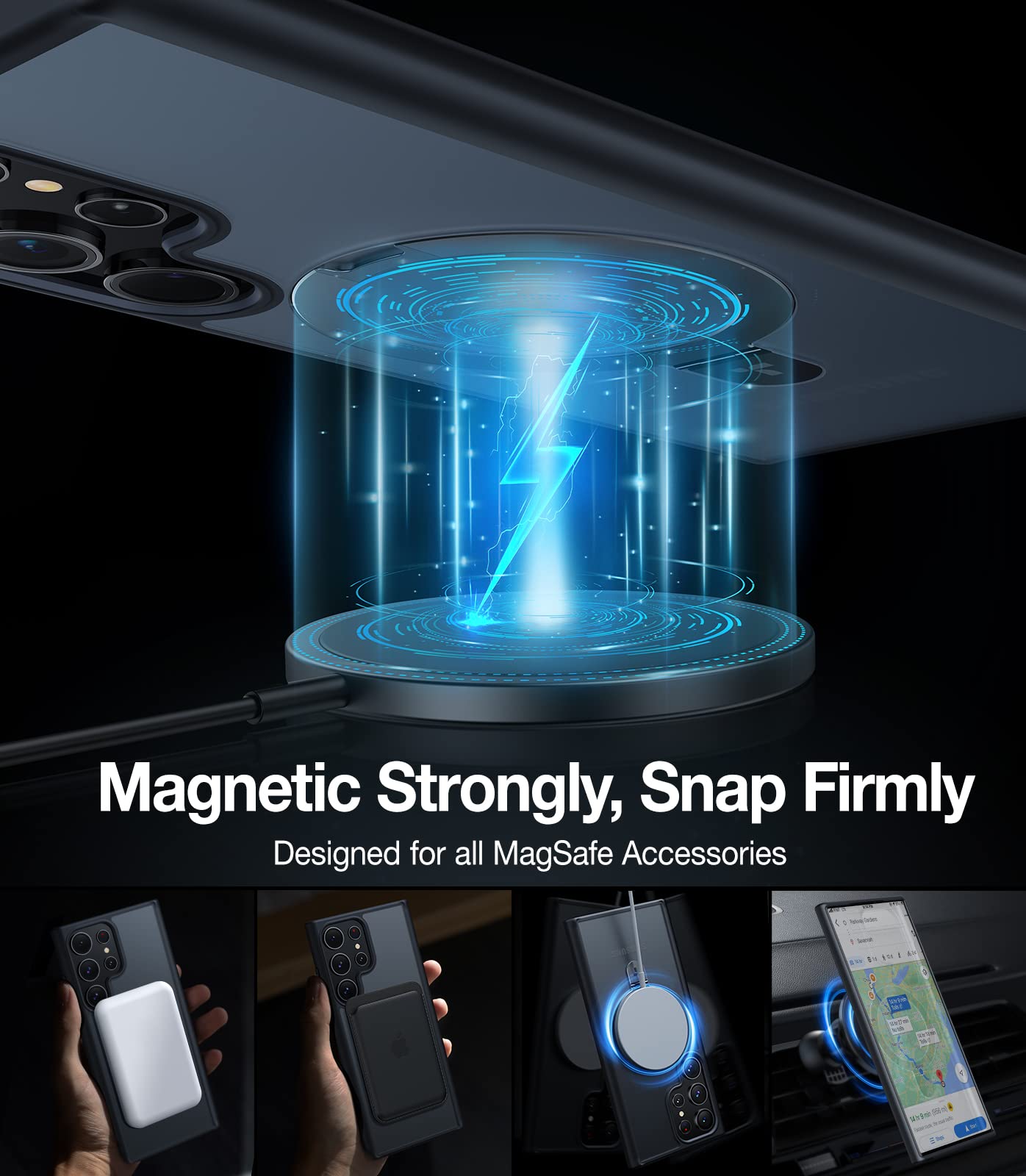 TORRAS Magnetic Designed for Samsung Galaxy S23 Ultra Case [Compatible with Magsafe] Stand, [Military Grade Drop Tested] Shockproof Translucent Slim Protective Ostand, Black - Image 7