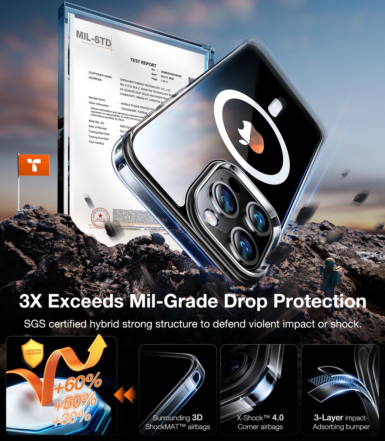 TORRAS Magnetic for iPhone 15 Pro Max Case, [Compatible with MagSafe] [Non-Yellowing] 12FT Military Grade Drop Tested Slim Protective Anti-Scratch Cover, Guardian Series, Crystal Clear 6.7" - Image 4