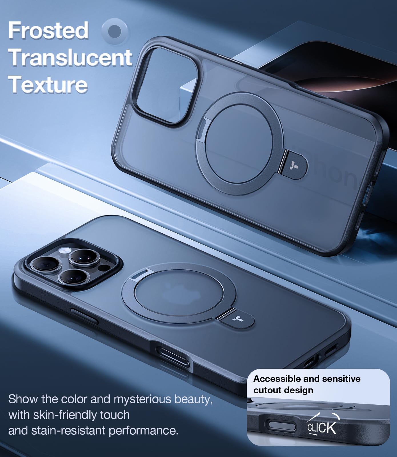 TORRAS Magnetic Ostand for iPhone 16 Pro Max Case, [Fit for MagSafe][Shockproof Military Grade][Built in Kickstand] Translucent Slim Magnetic Phone Case for iPhone 16 Pro Max 6.9", Black - Image 7