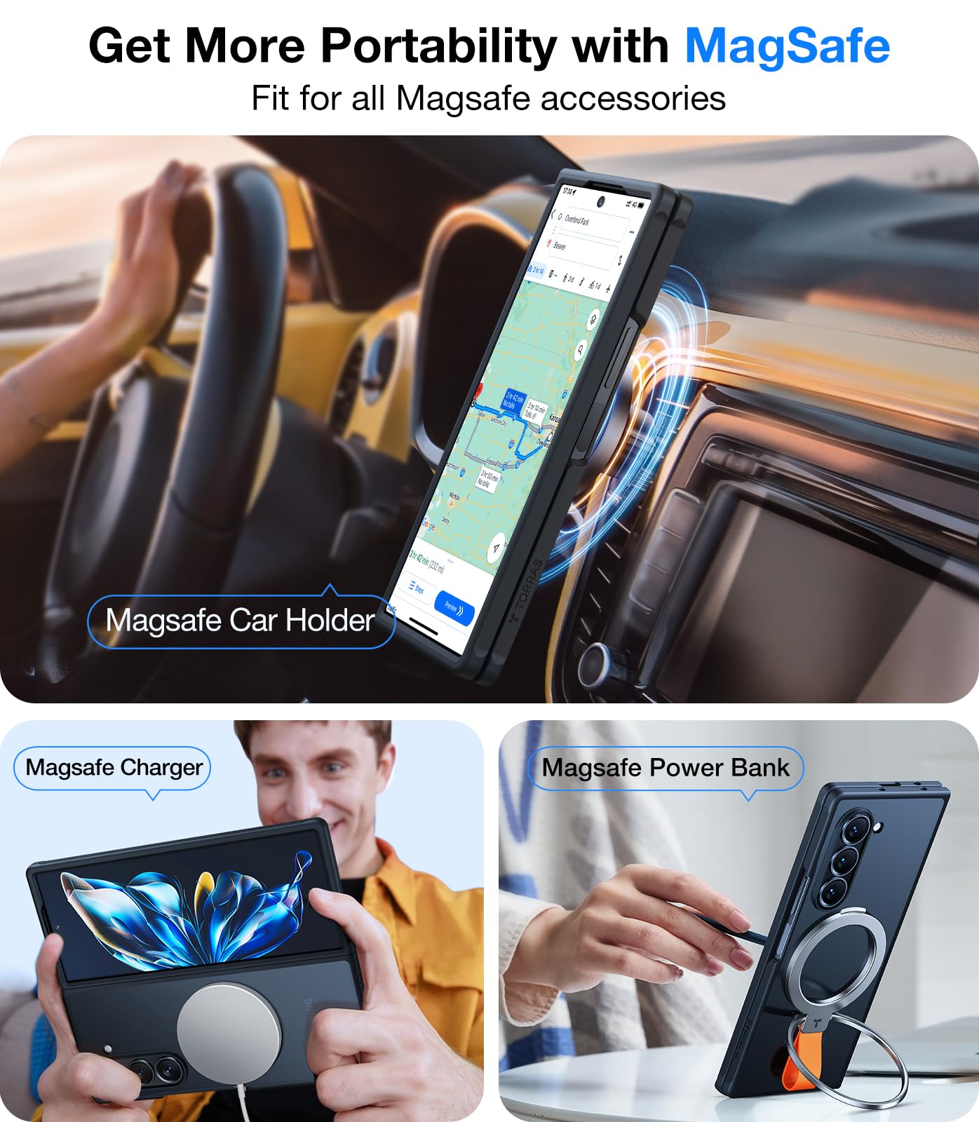 TORRAS Magnetic Shockproof Designed for Samsung Galaxy Z Fold 6 Case, [Compatible with Magsafe] [Military Grade Drop Tested] Translucent Hard Back Slim Phone Case for Samsung Z Fold 6 Case, Black - Image 3