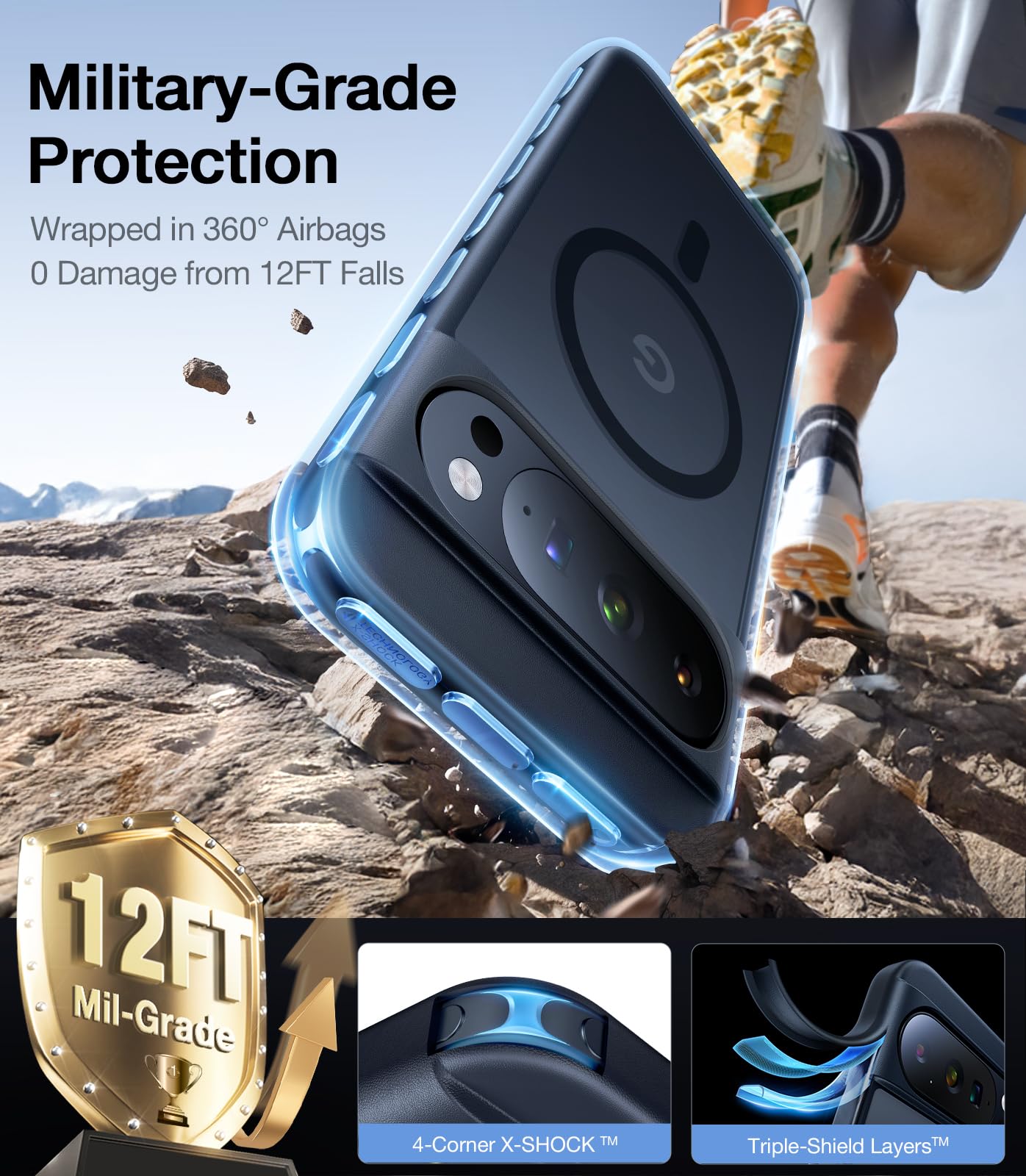 TORRAS Magnetic Shockproof for Google Pixel 10 Pro XL Case, Strong Magnet fit for MagSafe, 12FT Mil-Grade Protection, Slim Translucent Matte Case for Pixel 10 Pro XL with Multi-Color Buttons, Black - Image 5