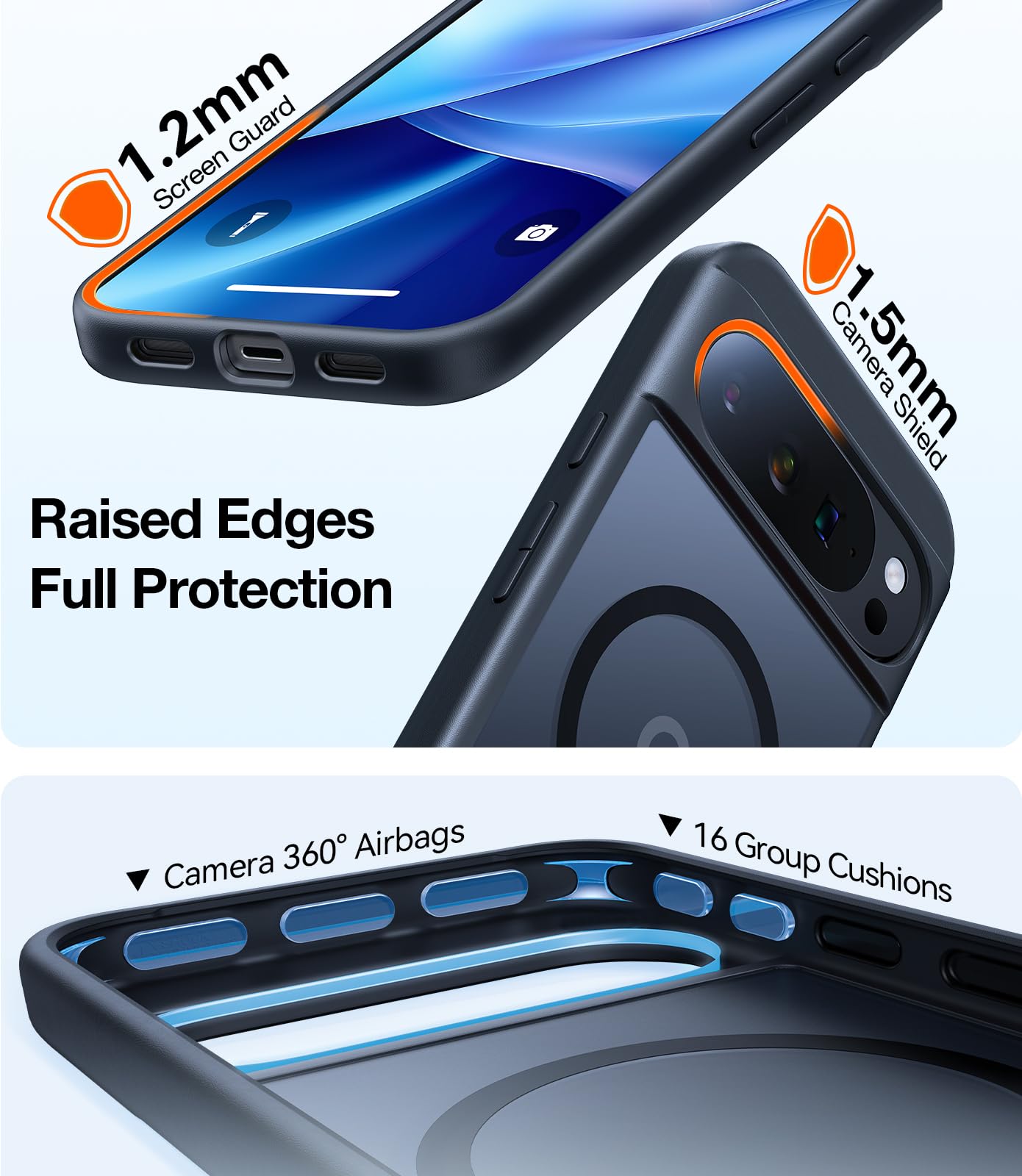 TORRAS Magnetic Shockproof for Google Pixel 10 Pro XL Case, Strong Magnet fit for MagSafe, 12FT Mil-Grade Protection, Slim Translucent Matte Case for Pixel 10 Pro XL with Multi-Color Buttons, Black - Image 6