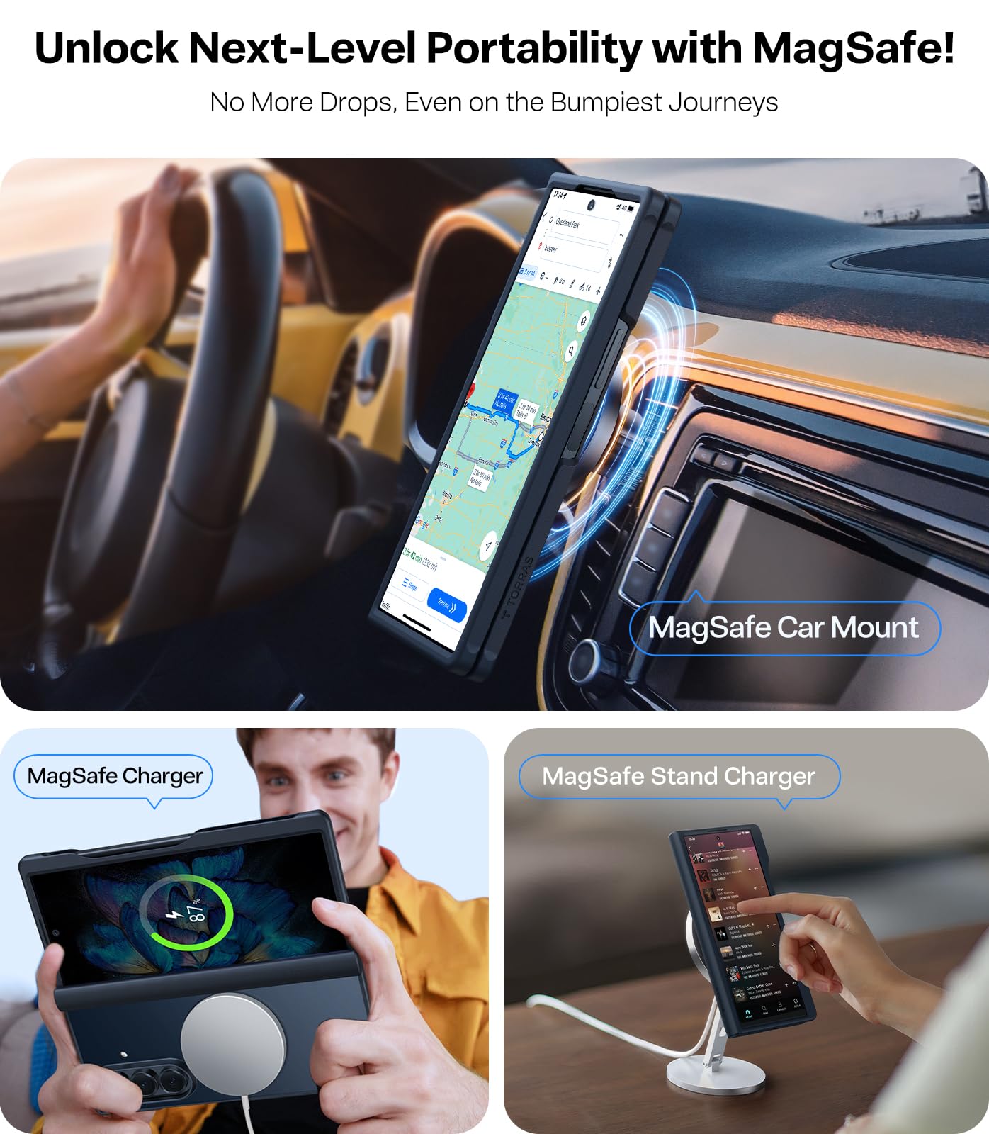 TORRAS Magnetic Shockproof for Samsung Galaxy Z Fold 7 Case with S Pen Holder & Screen Protector, Fit for MagSafe, Mil-Grade Hinge Protection, Translucent Slim Case for Samsung Z Fold 7, Black - Image 3