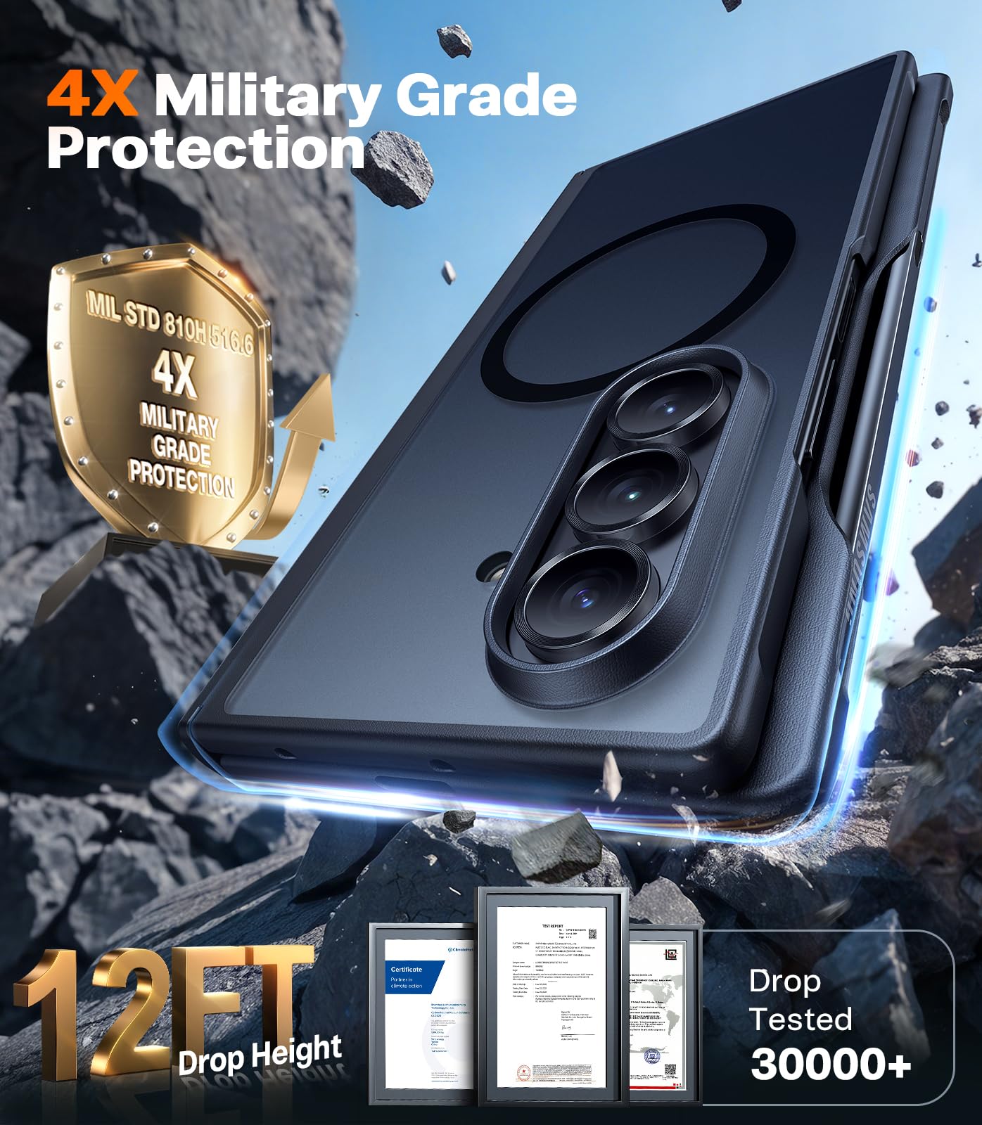 TORRAS Magnetic Shockproof for Samsung Galaxy Z Fold 7 Case with S Pen Holder & Screen Protector, Fit for MagSafe, Mil-Grade Hinge Protection, Translucent Slim Case for Samsung Z Fold 7, Black - Image 4