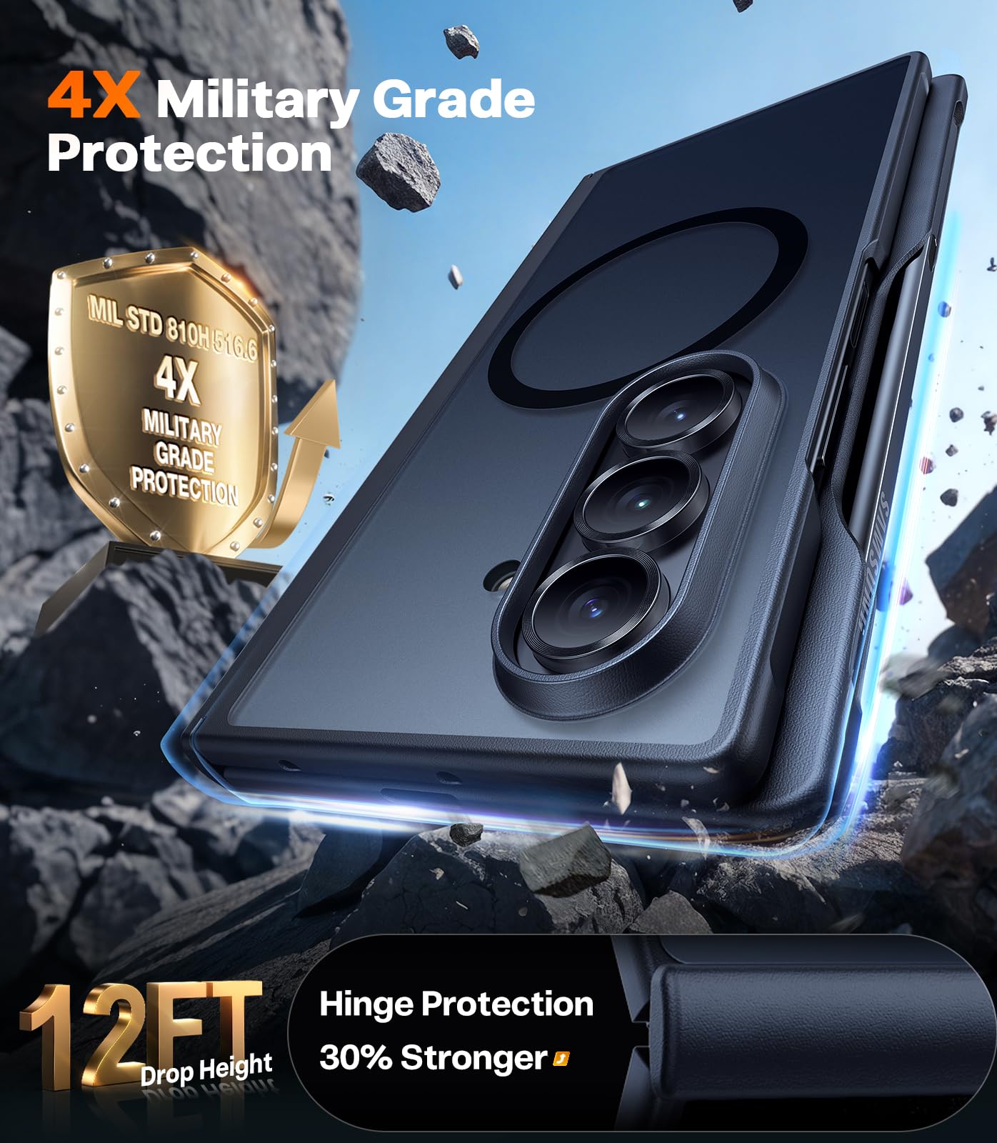 TORRAS Magnetic Shockproof for Samsung Galaxy Z Fold 7 Case with S Pen Holder & Screen Protector, Fit for MagSafe, Mil-Grade Hinge Protection, Translucent Slim Case for Samsung Z Fold 7, Black - Image 7