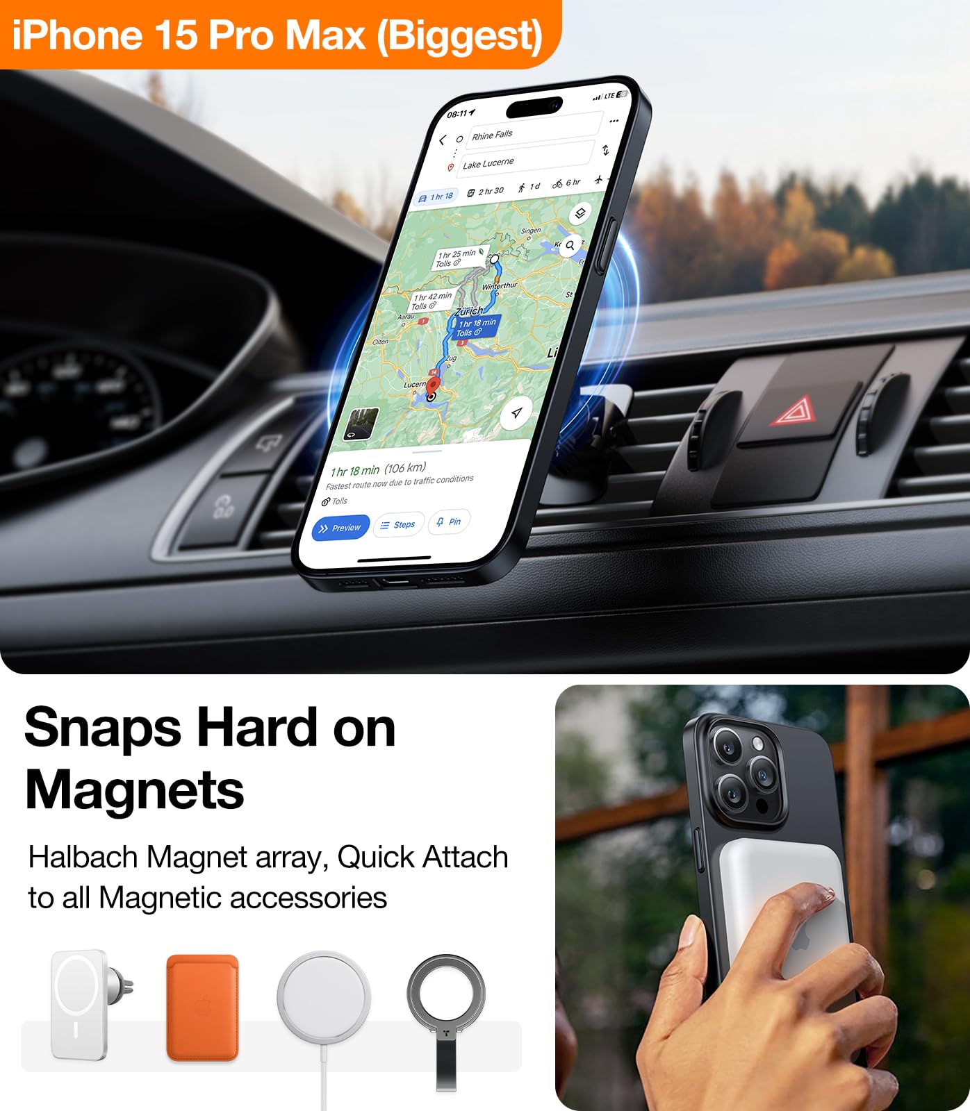 TORRAS Magnetic Slim-Fit for iPhone 15 Pro Max Case, Ultra-Thin 15 ProMax Phone Case Compatible with MagSafe, Lightweight Anti-Scratch Matte Hard iPhone 15 ProMax Case 6.7 inch OriginFit, Black - Image 4