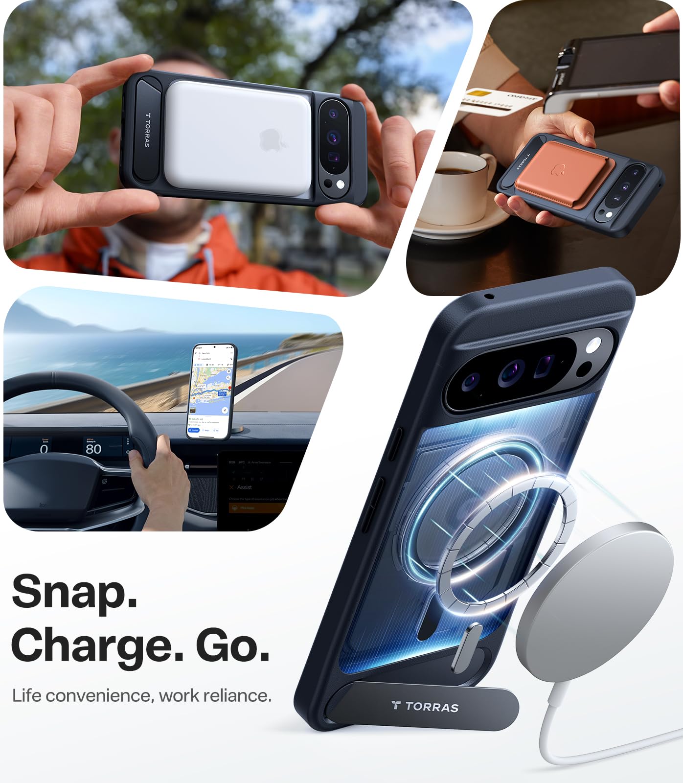 TORRAS Magnetic & Stand for Google Pixel 10 Pro XL Case, Fit for MagSafe & Pixelsnap, Military Grade Drop Protection, Slim for Pixel 10 Pro XL Phone Case with Sturdy Kickstand, Translucent Matte Black - Image 4