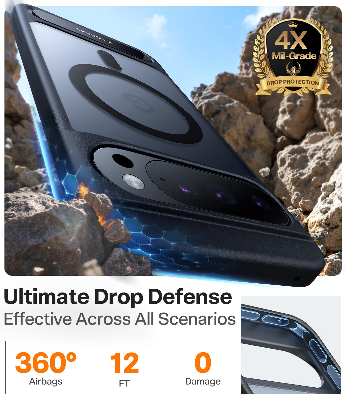 TORRAS Magnetic & Stand for Google Pixel 10 Pro XL Case, Fit for MagSafe & Pixelsnap, Military Grade Drop Protection, Slim for Pixel 10 Pro XL Phone Case with Sturdy Kickstand, Translucent Matte Black - Image 5