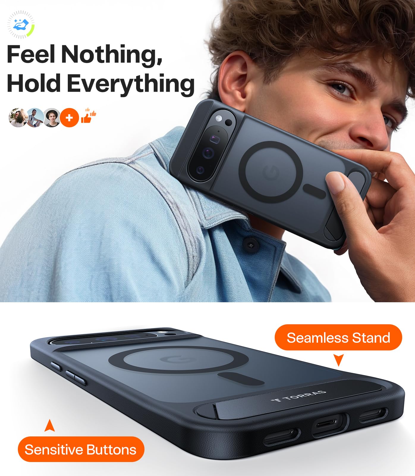 TORRAS Magnetic & Stand for Google Pixel 10 Pro XL Case, Fit for MagSafe & Pixelsnap, Military Grade Drop Protection, Slim for Pixel 10 Pro XL Phone Case with Sturdy Kickstand, Translucent Matte Black - Image 6