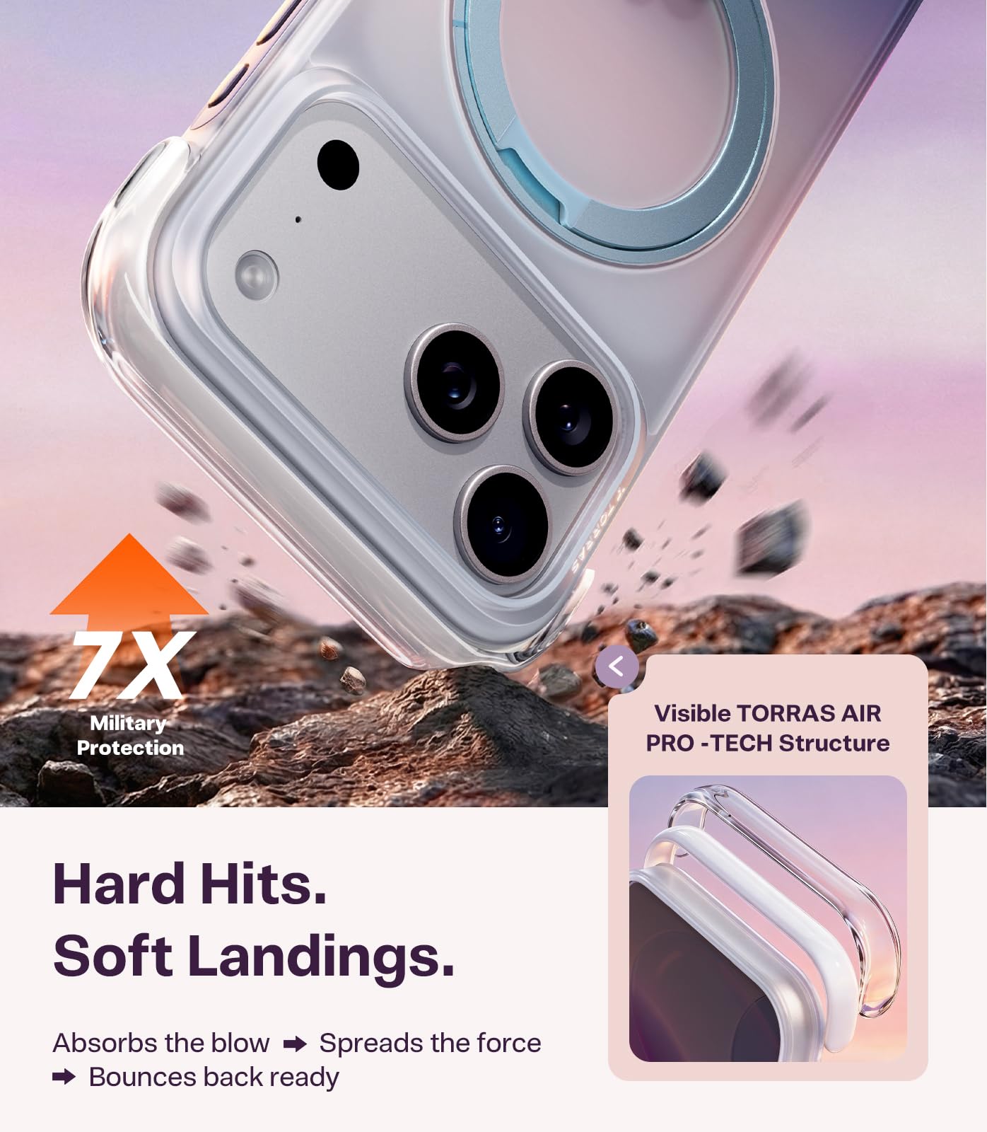 TORRAS O3 Air for iPhone 17 Pro Max Case with 360 Magnetic Stand, [Fit for MagSafe] [Military-Grade Protection] Slim Case for iPhone 17 Pro Max, 6.9", Dusk Haze Purple - Image 3