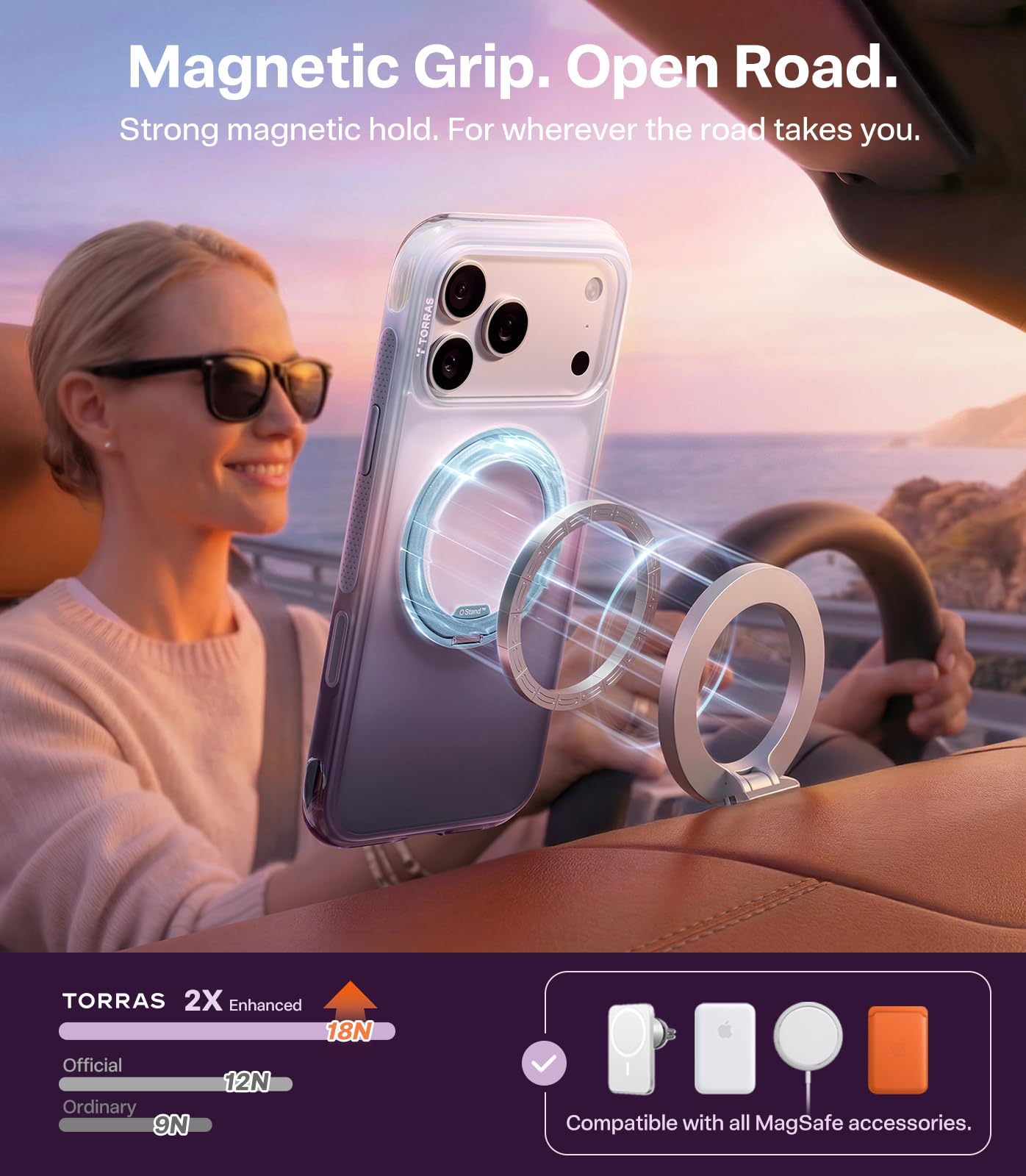 TORRAS O3 Air for iPhone 17 Pro Max Case with 360 Magnetic Stand, [Fit for MagSafe] [Military-Grade Protection] Slim Case for iPhone 17 Pro Max, 6.9", Dusk Haze Purple - Image 6