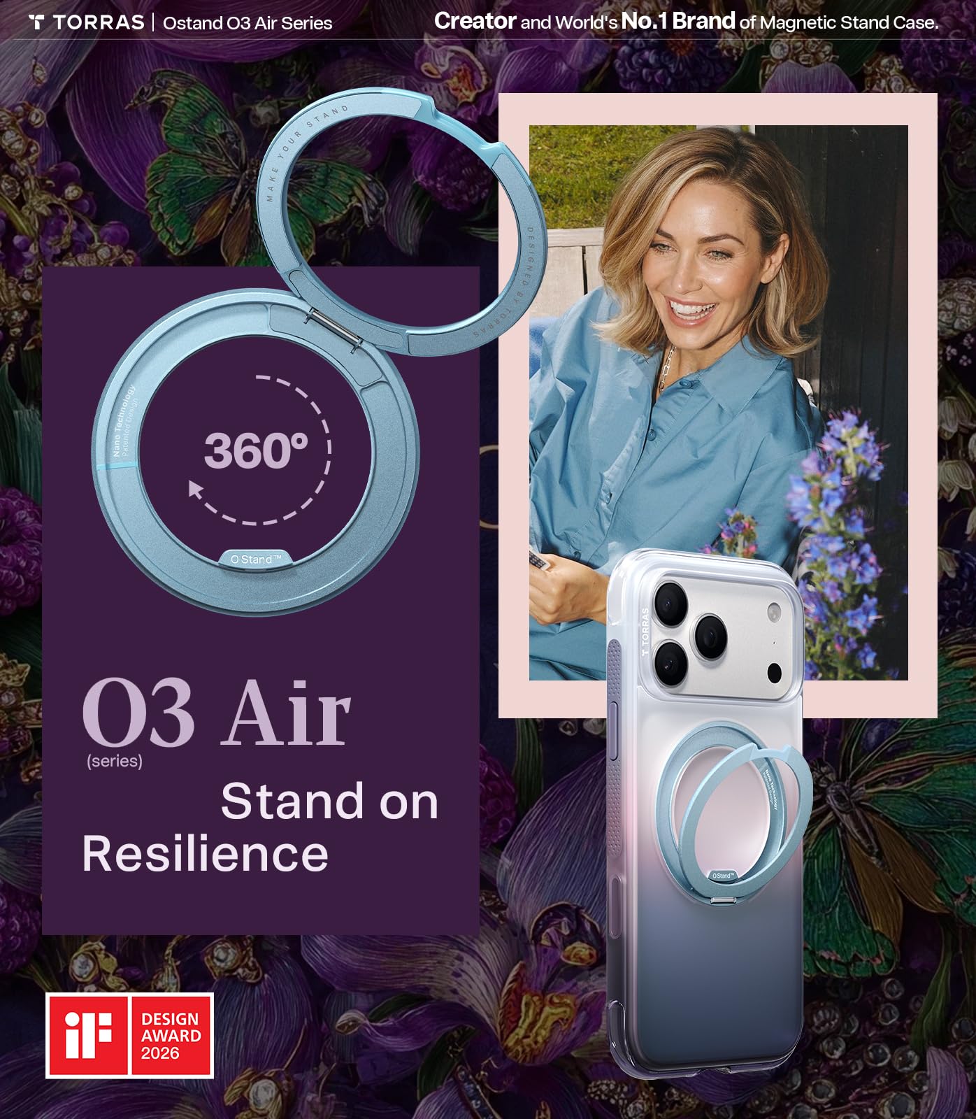 TORRAS O3 Air for iPhone 17 Pro Max Case with 360 Magnetic Stand, [Fit for MagSafe] [Military-Grade Protection] Slim Case for iPhone 17 Pro Max, 6.9", Dusk Haze Purple - Image 7