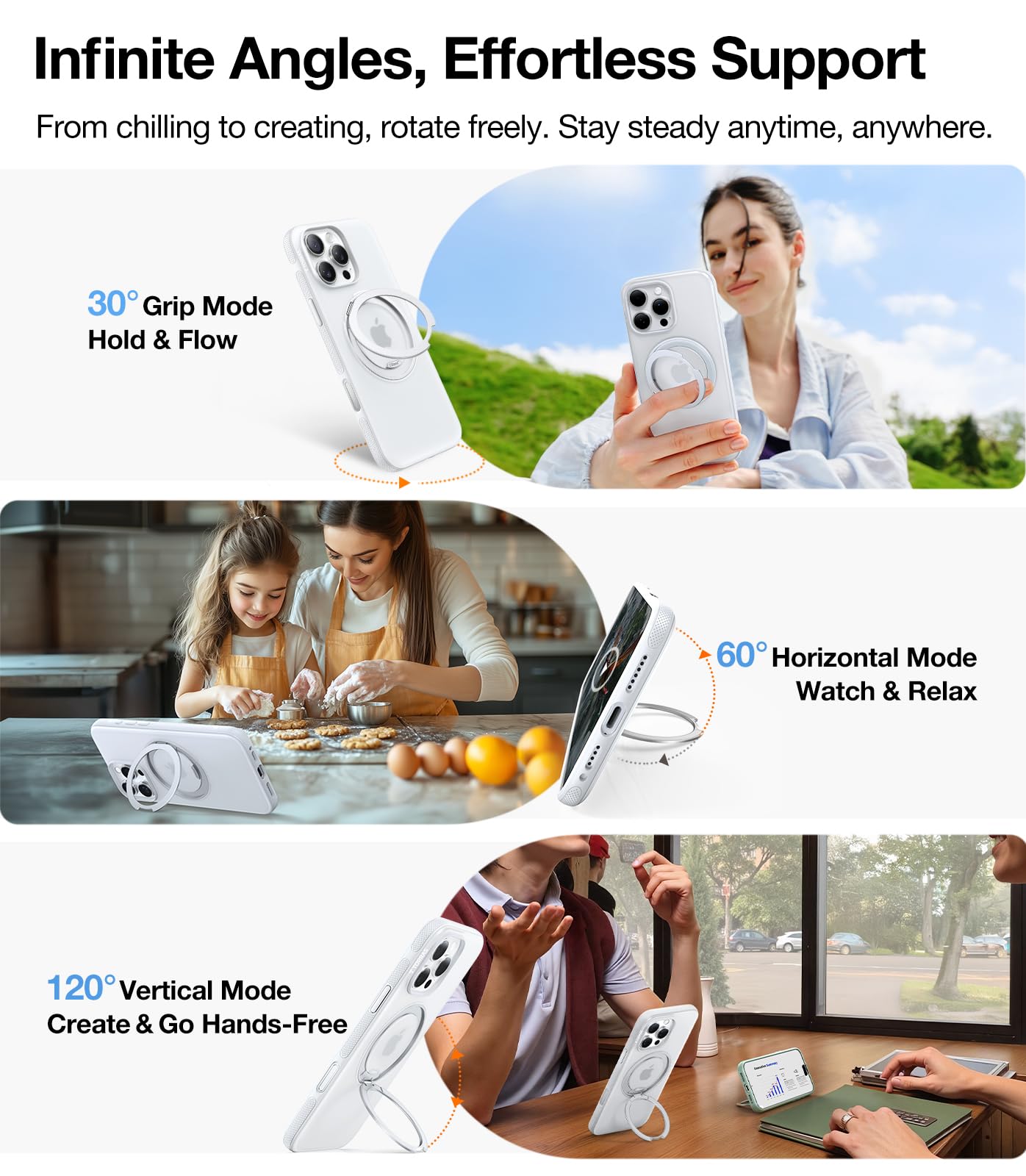 TORRAS O3 Fitness for iPhone 16 Pro Case Magnetic Stand, Fit for MagSafe, 360 Rotatable Stable Stand, Camera Control Button, Military-Grade Shockproof, Slim & Sleek, Glacier White Translucent - Image 3