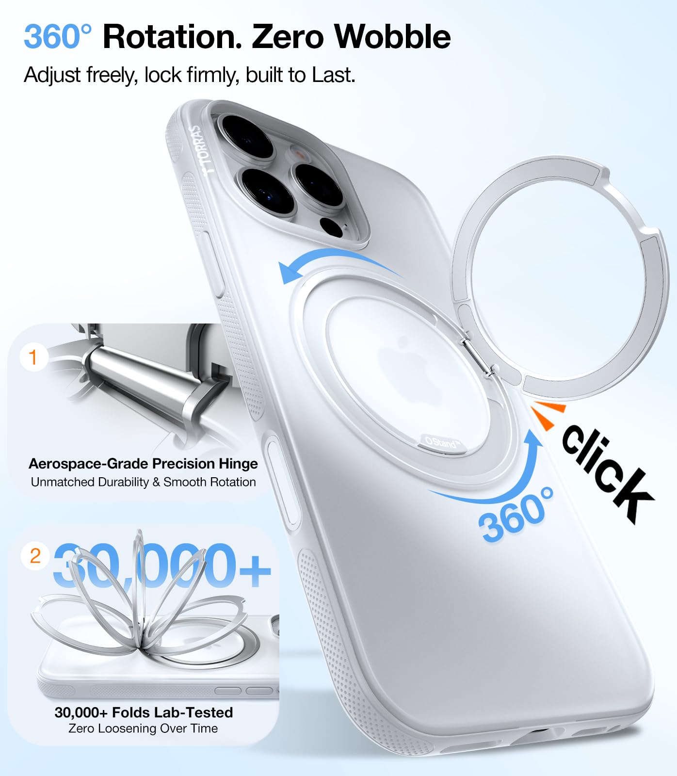TORRAS O3 Fitness for iPhone 16 Pro Case Magnetic Stand, Fit for MagSafe, 360 Rotatable Stable Stand, Camera Control Button, Military-Grade Shockproof, Slim & Sleek, Glacier White Translucent - Image 4
