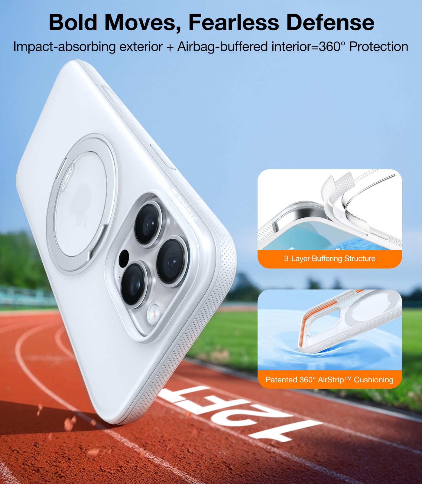 TORRAS O3 Fitness for iPhone 16 Pro Case Magnetic Stand, Fit for MagSafe, 360 Rotatable Stable Stand, Camera Control Button, Military-Grade Shockproof, Slim & Sleek, Glacier White Translucent - Image 5