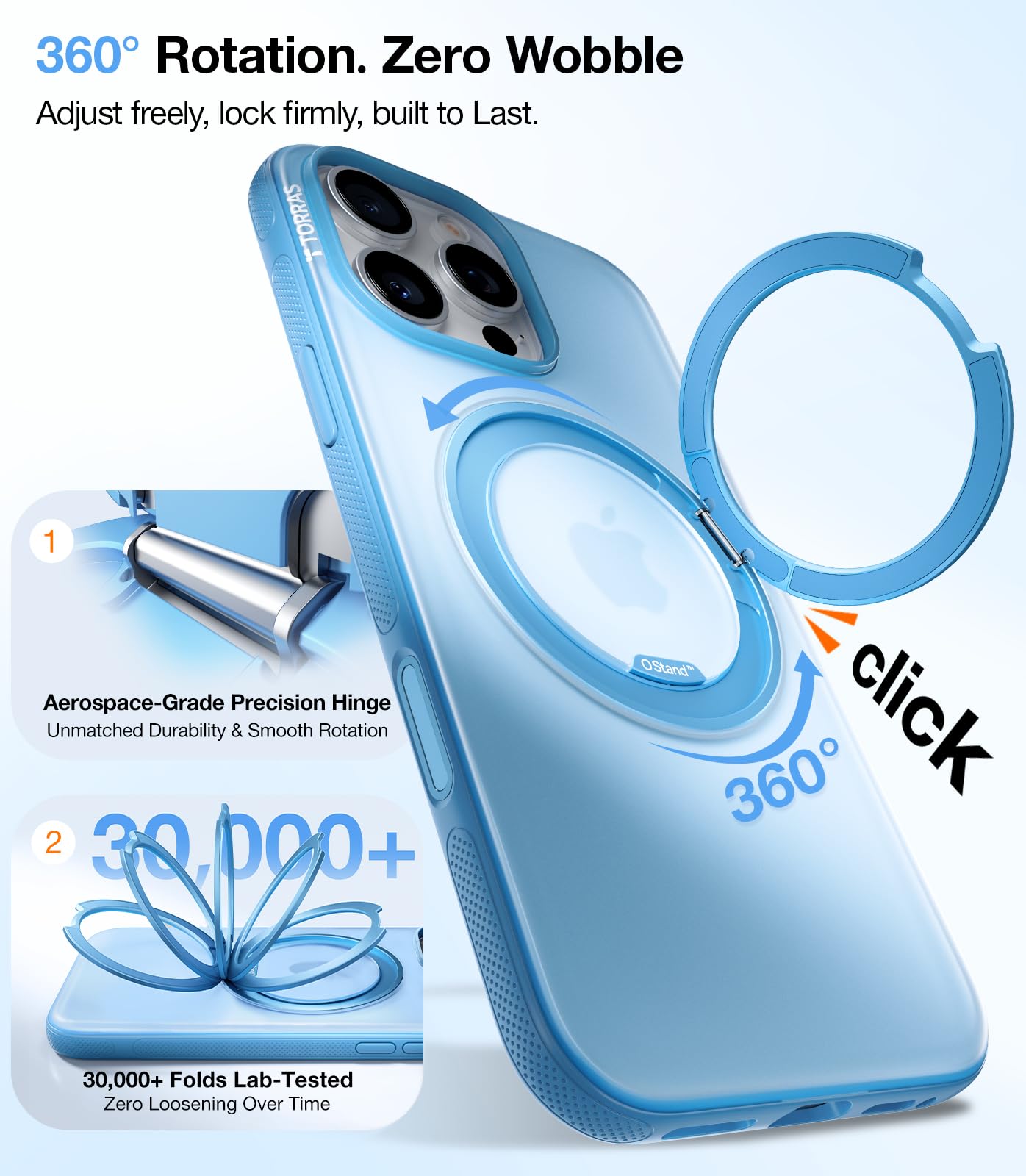 TORRAS O3 Fitness for iPhone 16 Pro Case Magnetic Stand, Fit for MagSafe, 360 Rotatable Stable Stand, Camera Control Button, Military-Grade Shockproof, Slim & Sleek, Coastal Blue Translucent - Image 4