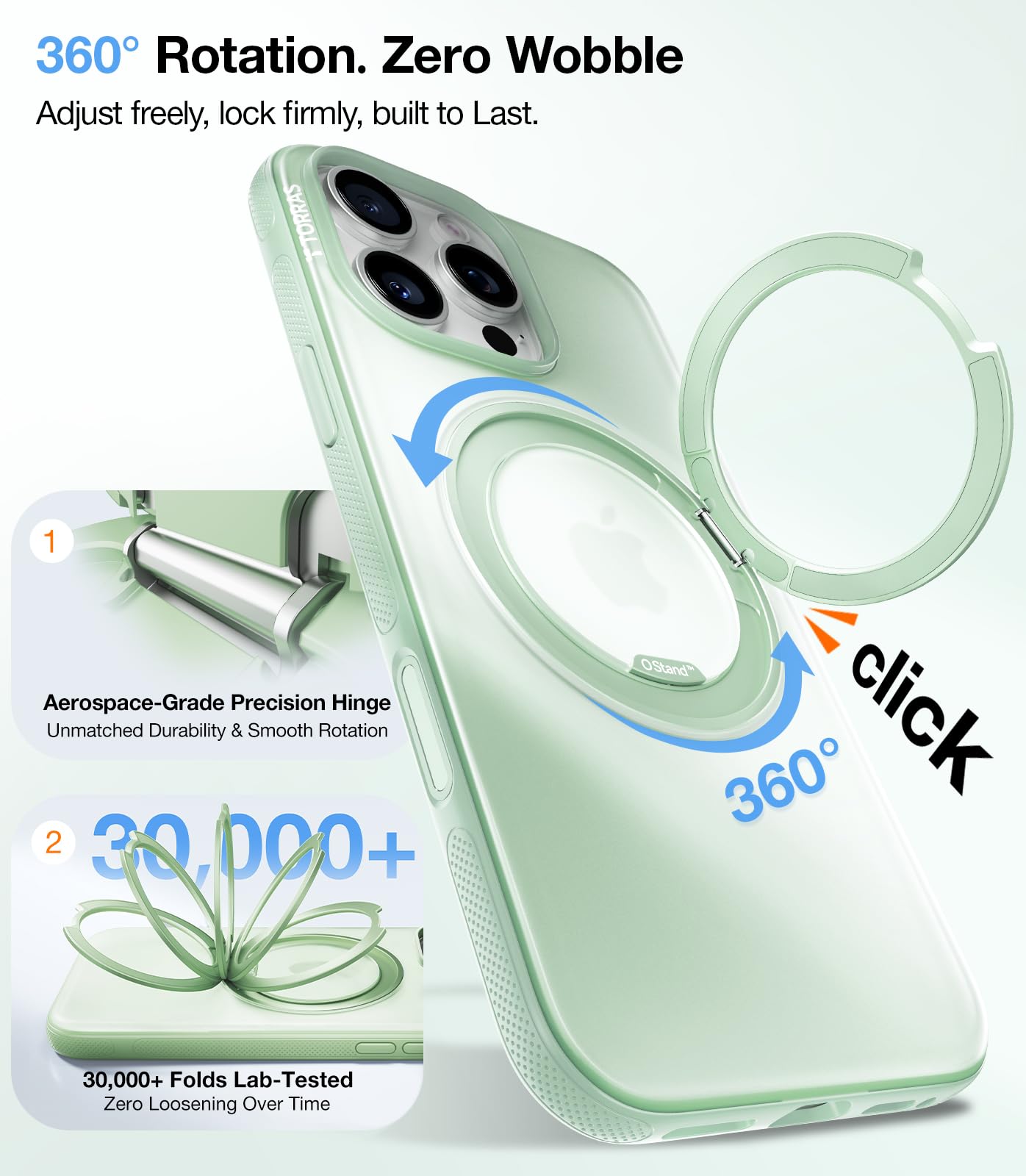 TORRAS O3 Fitness for iPhone 16 Pro Case Magnetic Stand, Fit for MagSafe, 360 Rotatable Stable Stand, Camera Control Button, Military-Grade Shockproof, Slim & Sleek, Mint Green Translucent - Image 4