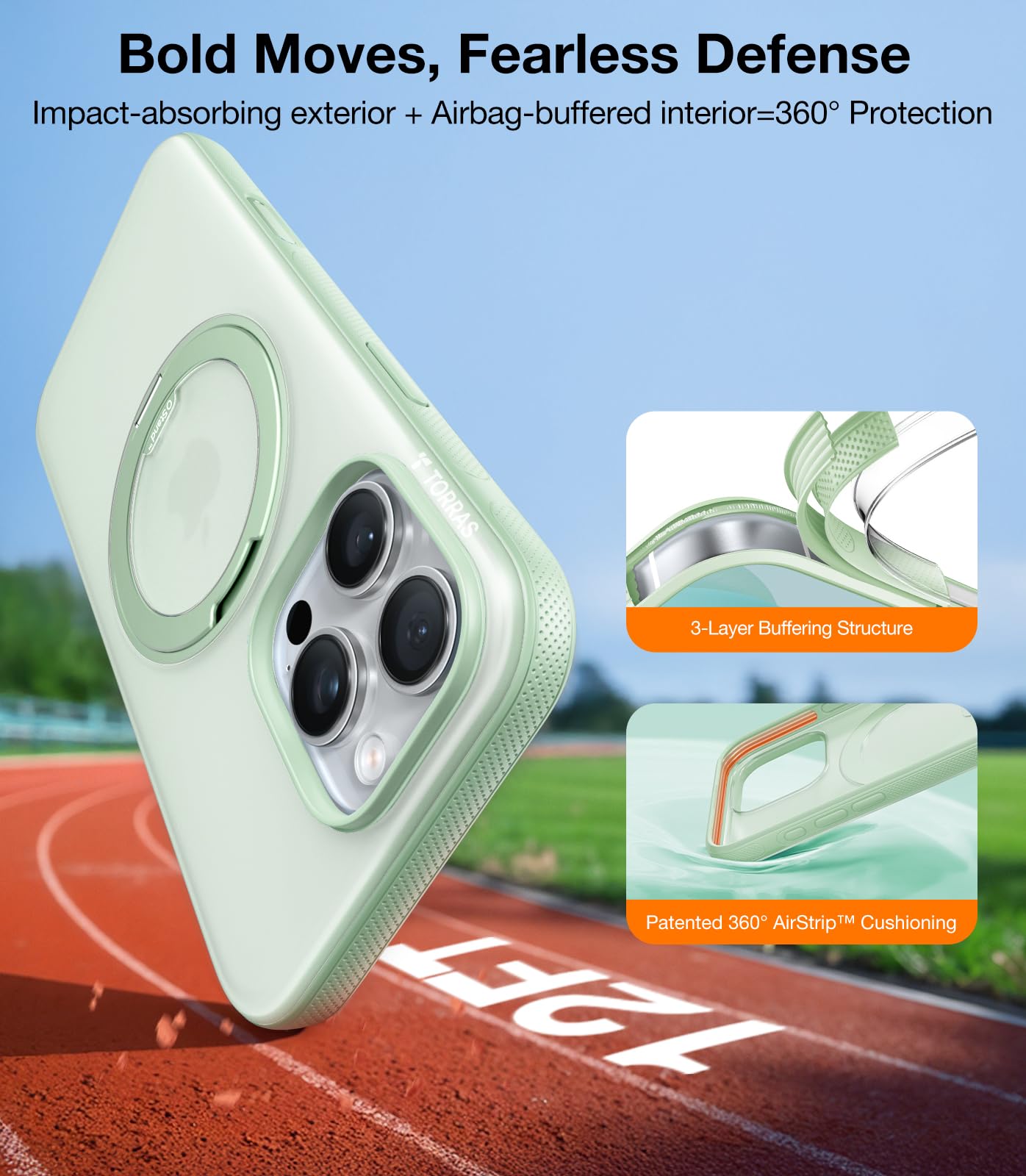 TORRAS O3 Fitness for iPhone 16 Pro Case Magnetic Stand, Fit for MagSafe, 360 Rotatable Stable Stand, Camera Control Button, Military-Grade Shockproof, Slim & Sleek, Mint Green Translucent - Image 5