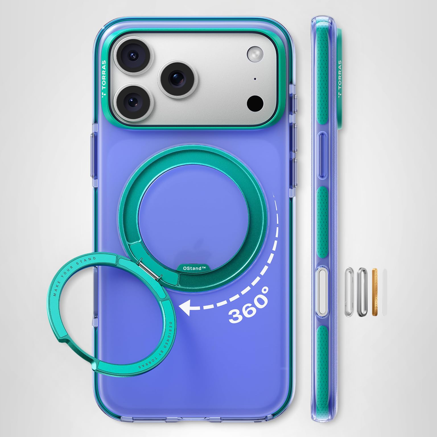 TORRAS O3 Hue for iPhone 17 Pro Case,4X Military-Grade Air Drop Protection with Shockproof Airbag Bumper,360 Strong Magnetic Stand Compatible with MagSafe,Colorblock Aesthetic 6.3 inch,Indigo Blue - Image 10