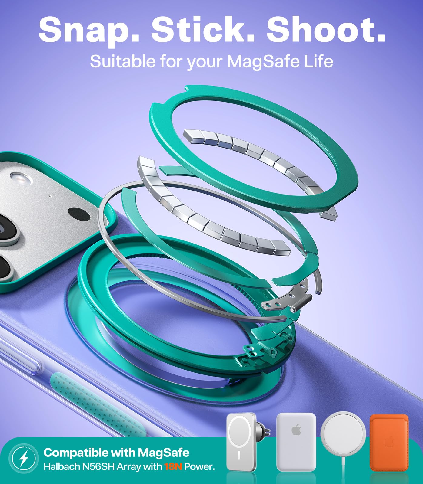 TORRAS O3 Hue for iPhone 17 Pro Case,4X Military-Grade Air Drop Protection with Shockproof Airbag Bumper,360 Strong Magnetic Stand Compatible with MagSafe,Colorblock Aesthetic 6.3 inch,Indigo Blue - Image 4