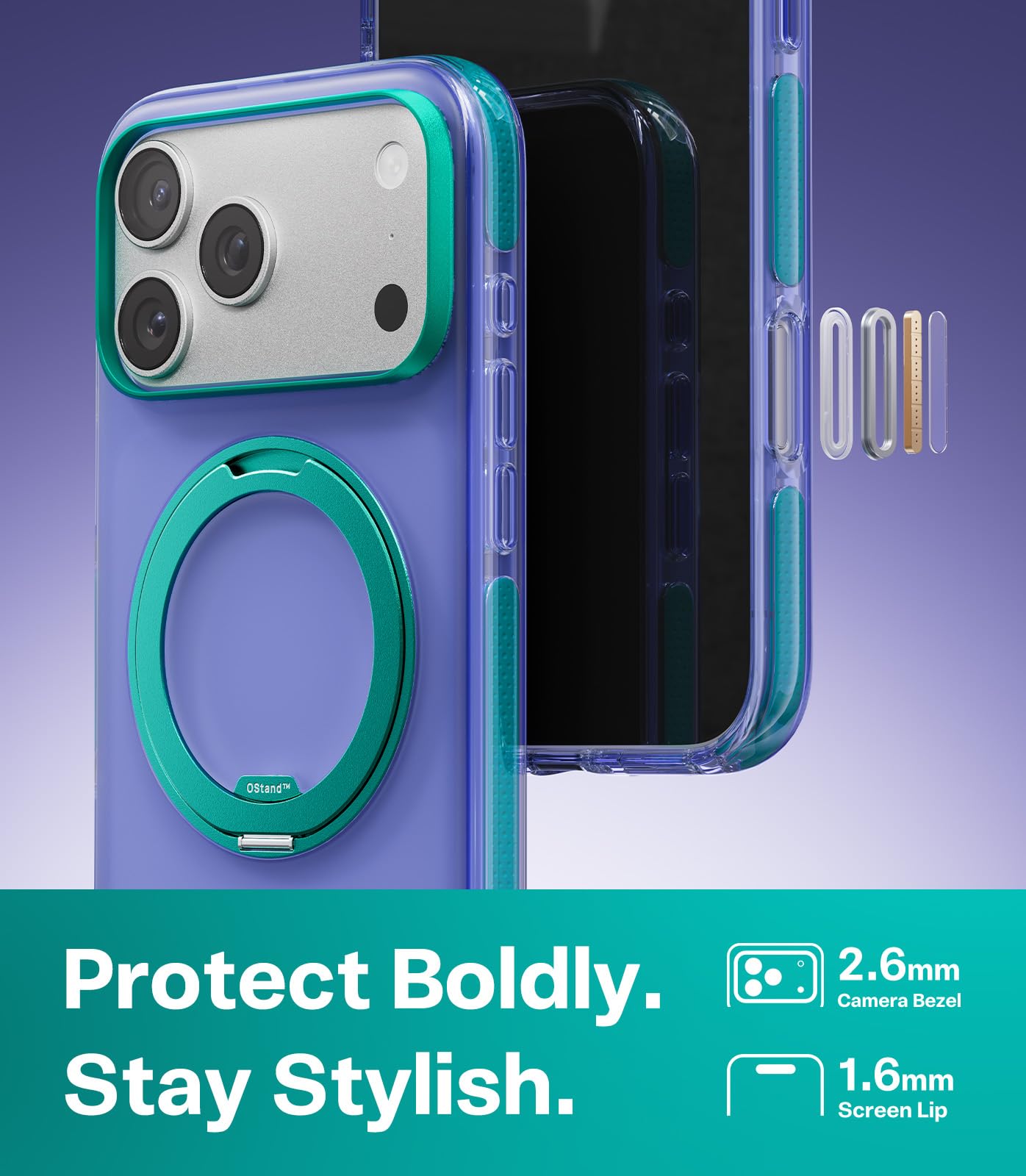 TORRAS O3 Hue for iPhone 17 Pro Case,4X Military-Grade Air Drop Protection with Shockproof Airbag Bumper,360 Strong Magnetic Stand Compatible with MagSafe,Colorblock Aesthetic 6.3 inch,Indigo Blue - Image 6