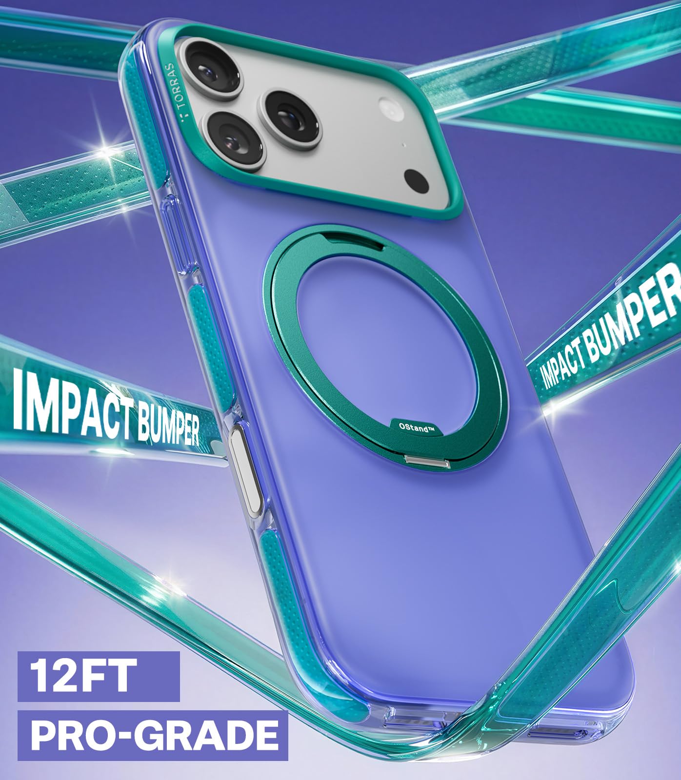 TORRAS O3 Hue for iPhone 17 Pro Case,4X Military-Grade Air Drop Protection with Shockproof Airbag Bumper,360 Strong Magnetic Stand Compatible with MagSafe,Colorblock Aesthetic 6.3 inch,Indigo Blue - Image 9