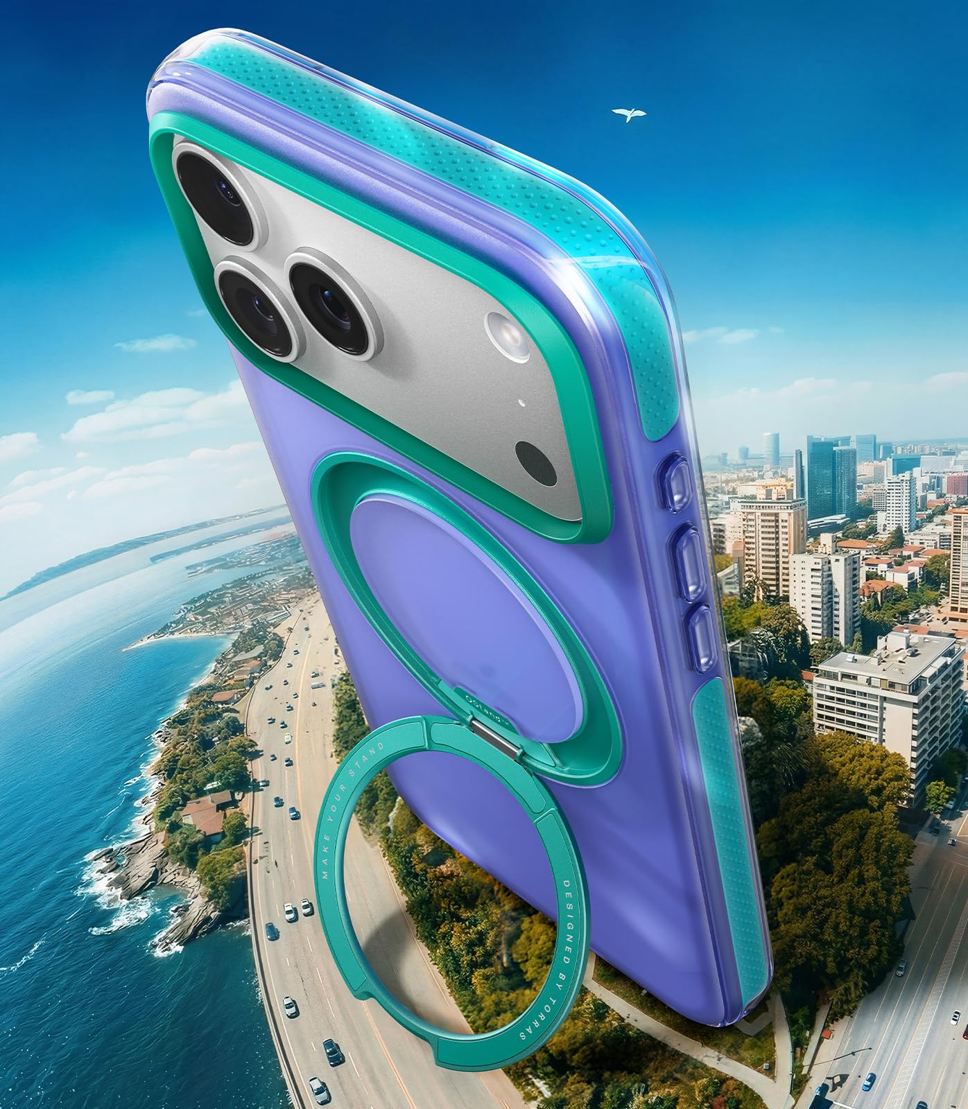 TORRAS O3 Hue for iPhone 17 Pro Max Case,4X Military-Grade Air Drop Protection with Shockproof Airbag Bumper,360 Magnetic Stand Compatible with MagSafe Phone Case,Colorblock Aesthetic,Indigo Blue - Image 8