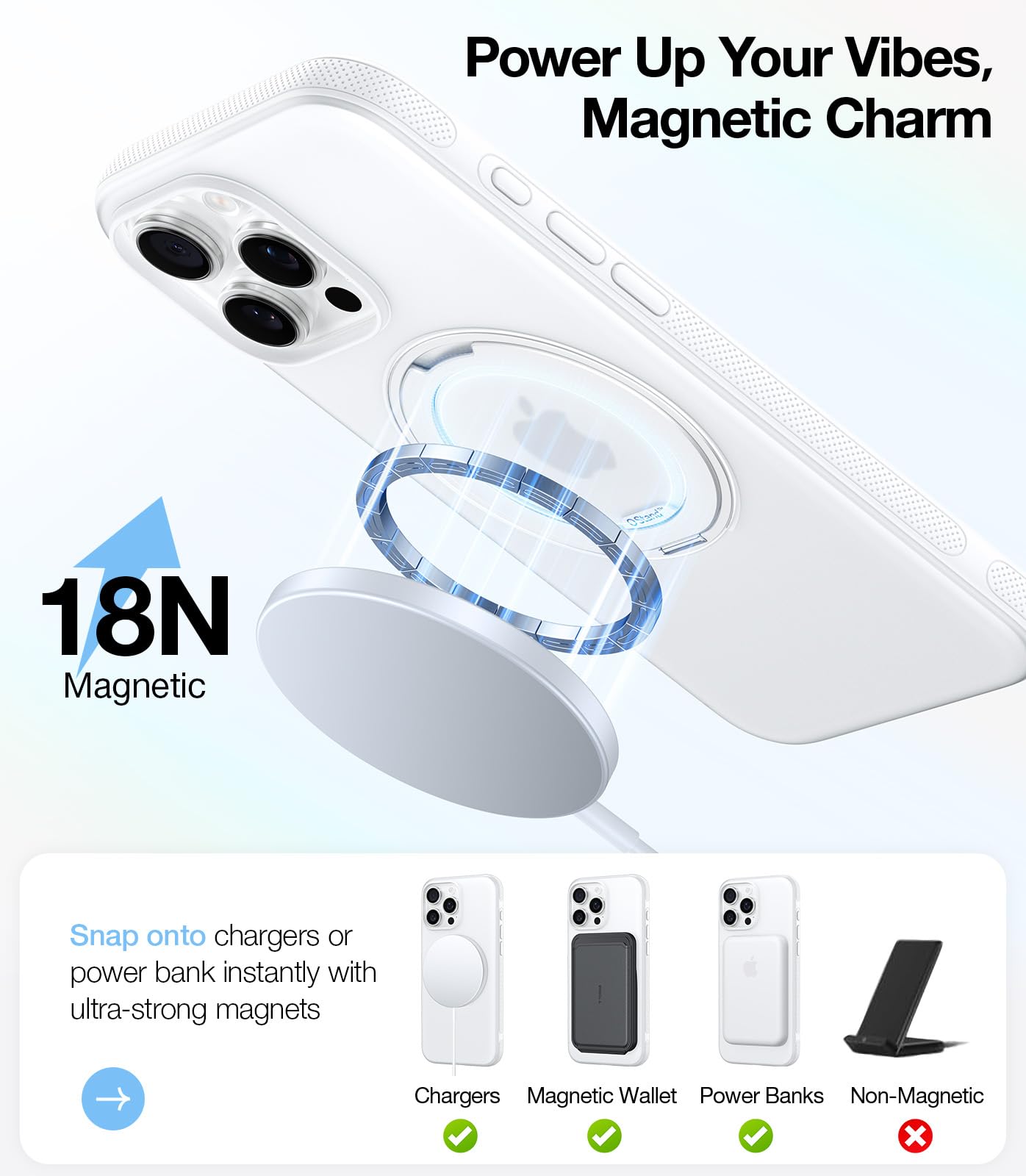 TORRAS Ostand Fitness 360 Rotating Magnetic Stand for iPhone 15 Pro Max Case, [Compatible with MagSafe] [Military-Grade Protection][Enhanced Grip] Slim Case for iPhone 15 Pro Max, Glacier White 6.7" - Image 3