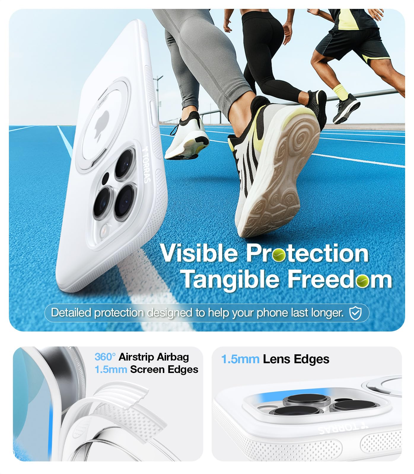 TORRAS Ostand Fitness 360 Rotating Magnetic Stand for iPhone 15 Pro Max Case, [Compatible with MagSafe] [Military-Grade Protection][Enhanced Grip] Slim Case for iPhone 15 Pro Max, Glacier White 6.7" - Image 5