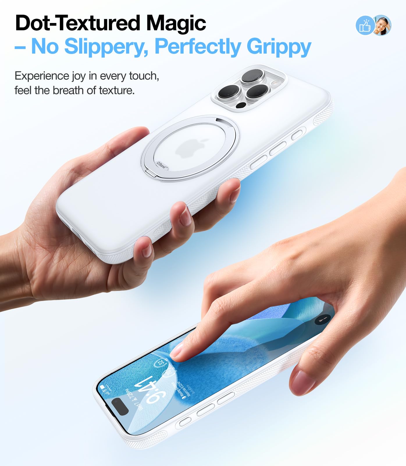 TORRAS Ostand Fitness 360 Rotating Magnetic Stand for iPhone 15 Pro Max Case, [Compatible with MagSafe] [Military-Grade Protection][Enhanced Grip] Slim Case for iPhone 15 Pro Max, Glacier White 6.7" - Image 6