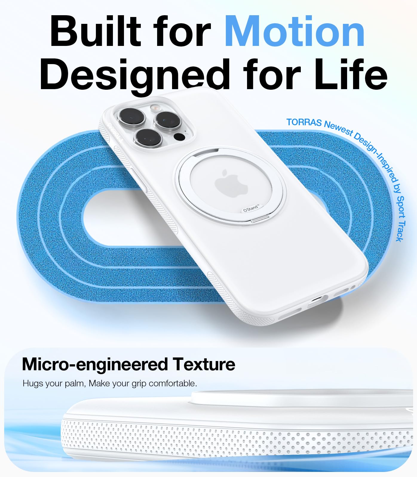 TORRAS Ostand Fitness 360 Rotating Magnetic Stand for iPhone 15 Pro Max Case, [Compatible with MagSafe] [Military-Grade Protection][Enhanced Grip] Slim Case for iPhone 15 Pro Max, Glacier White 6.7" - Image 7