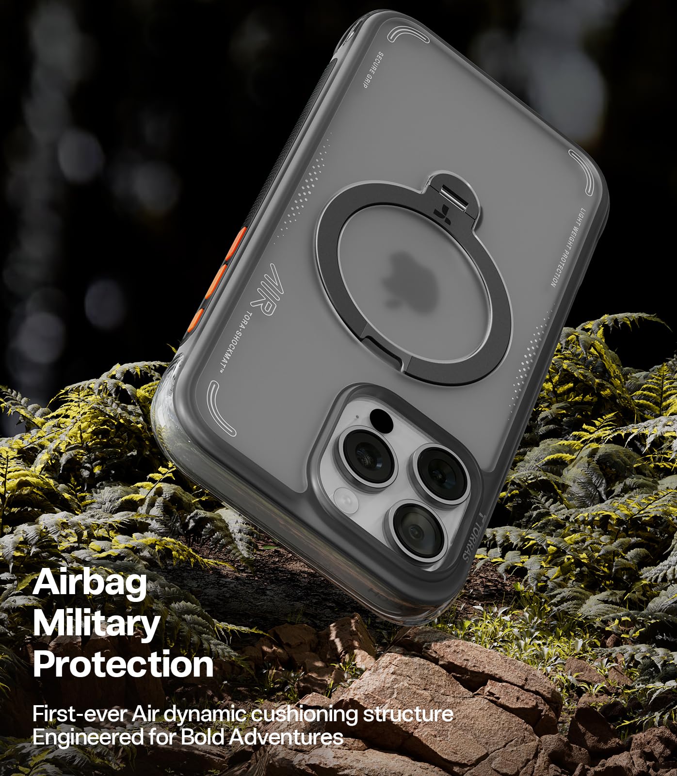 TORRAS Ostand Q3 Air for iPhone 16 Pro Case 6.3'' with Real Airbags, Fit for MagSafe, 360 Magnetic Stand, Camera Control Button, Mil-Grade Protection, Shockproof & Stylish Case for iPhone 16 Pro,Black - Image 4