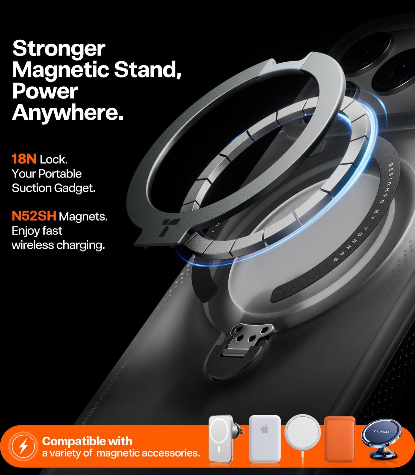 TORRAS Ostand Q3 Air for iPhone 16 Pro Case 6.3'' with Real Airbags, Fit for MagSafe, 360 Magnetic Stand, Camera Control Button, Mil-Grade Protection, Shockproof & Stylish Case for iPhone 16 Pro,Black - Image 6