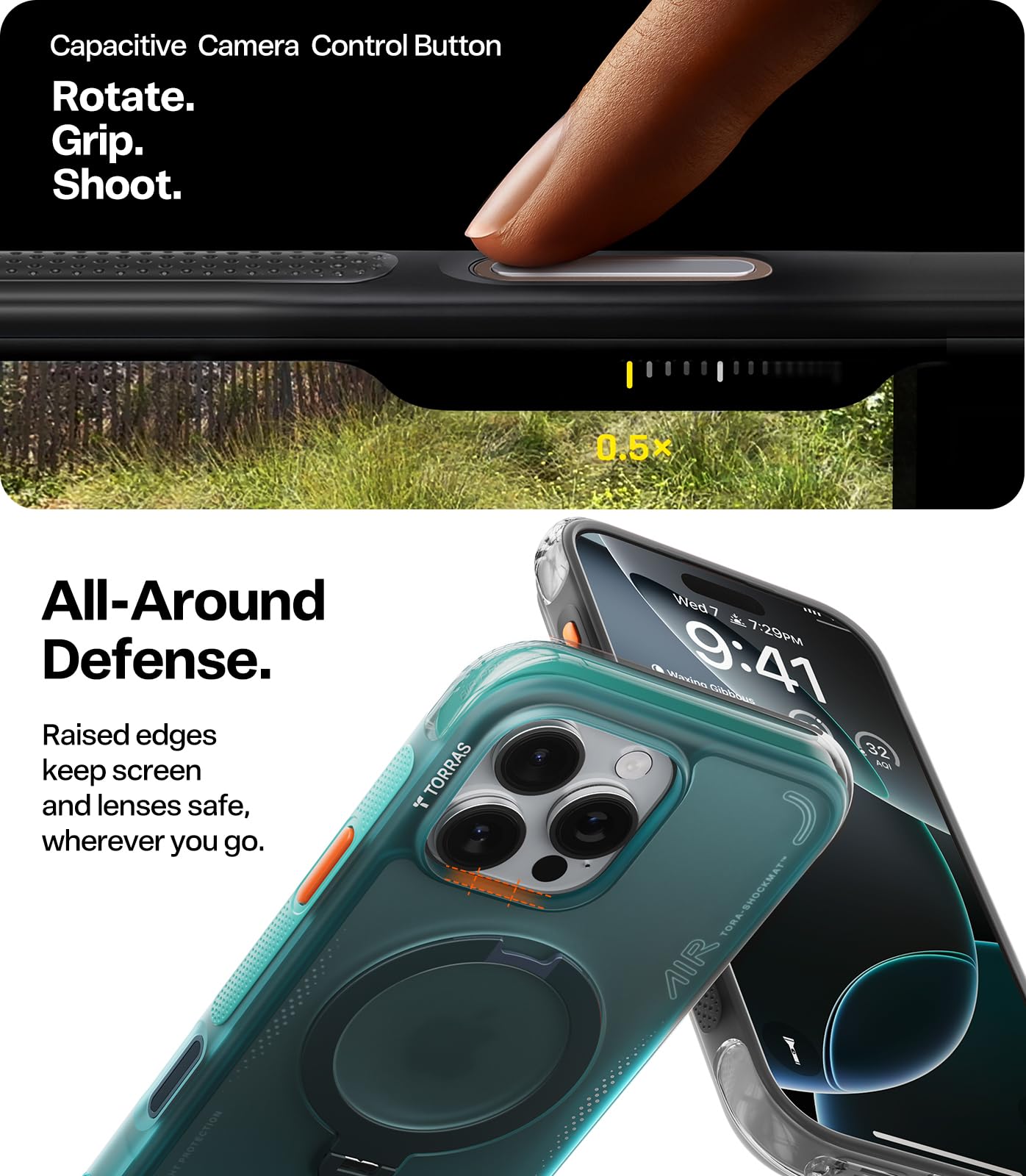 TORRAS Ostand Q3 Air for iPhone 16 Pro Case 6.3'' with Real Airbags, Fit for MagSafe, 360 Magnetic Stand, Camera Control Button, Mil-Grade Protection, Shockproof & Stylish Case for iPhone 16 Pro,Black - Image 7