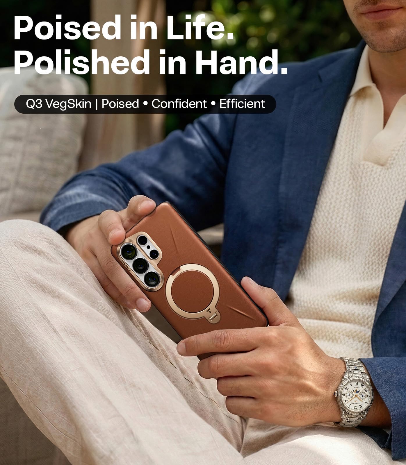 TORRAS Ostand Q3 VegSkin for Samsung Galaxy S26 Ultra Case Leather, 360 Magnetic Stand, Fit for MagSafe, Premium Vegan Leather Case for S26 Ultra Case, Microfiber Lining, Amber Brown - Image 8